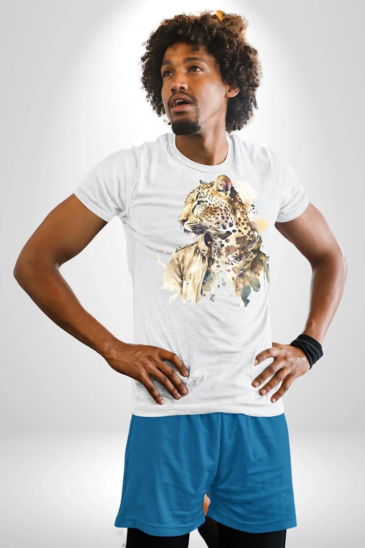 Cool Yakışıklı Ajan Leopar Kadın Erkek Unisex Beyaz Organik Baskılı T-Shirt Penye Yüksek Kalite