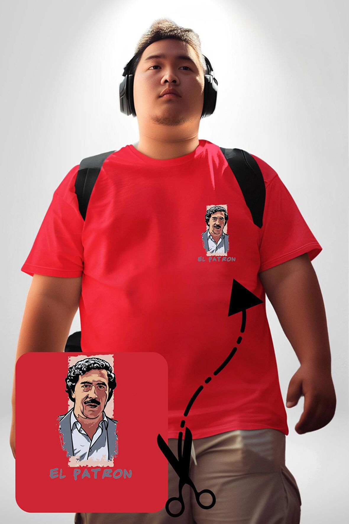 El Patron Narcos Pablo Escobar Kırmızı Büyük Beden Kadın Basic Minimal Baskılı Tişört