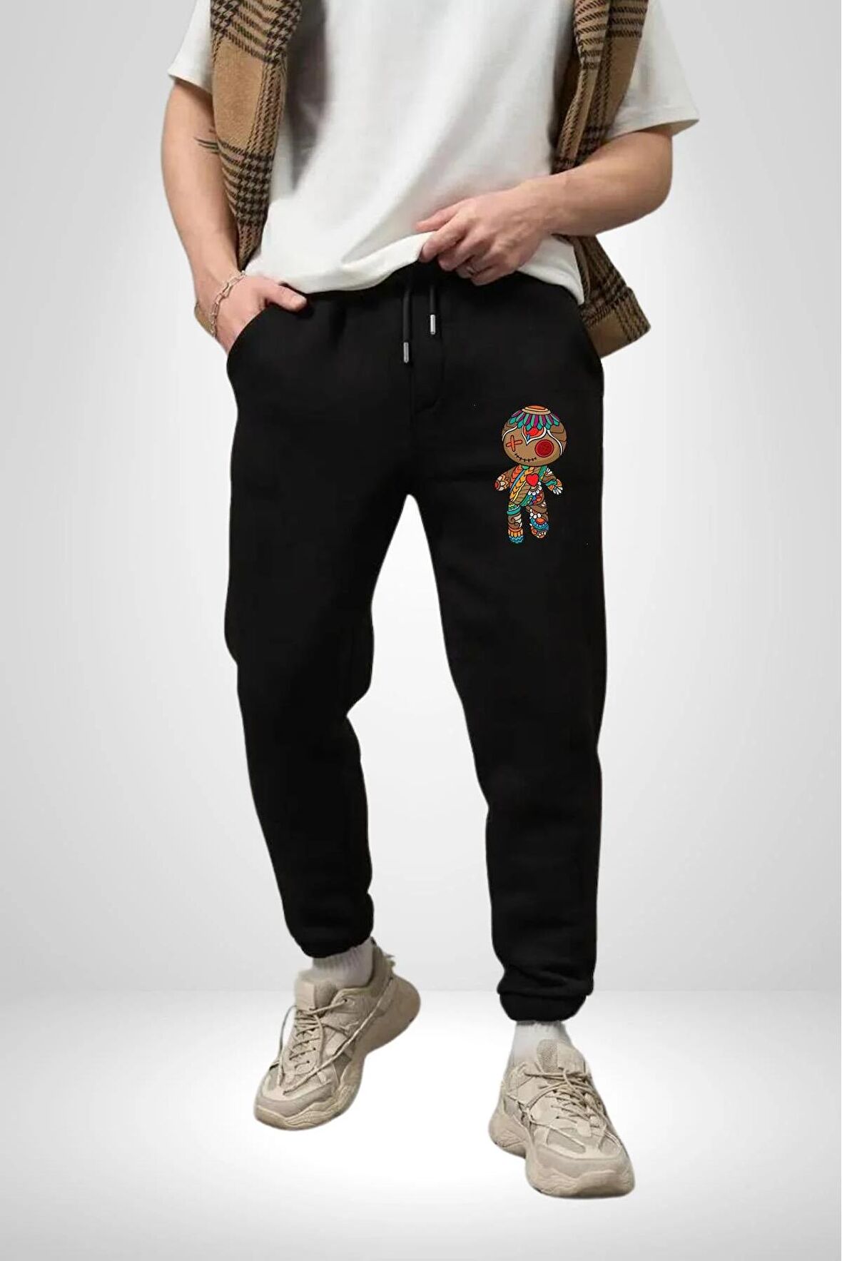 Voofoo Bebeği Doll Doldurulmuş Bebek Pamuklu 3 İplik Siyah Eşofman Altı Erkek Oversize Kesim Dijital Baskılı