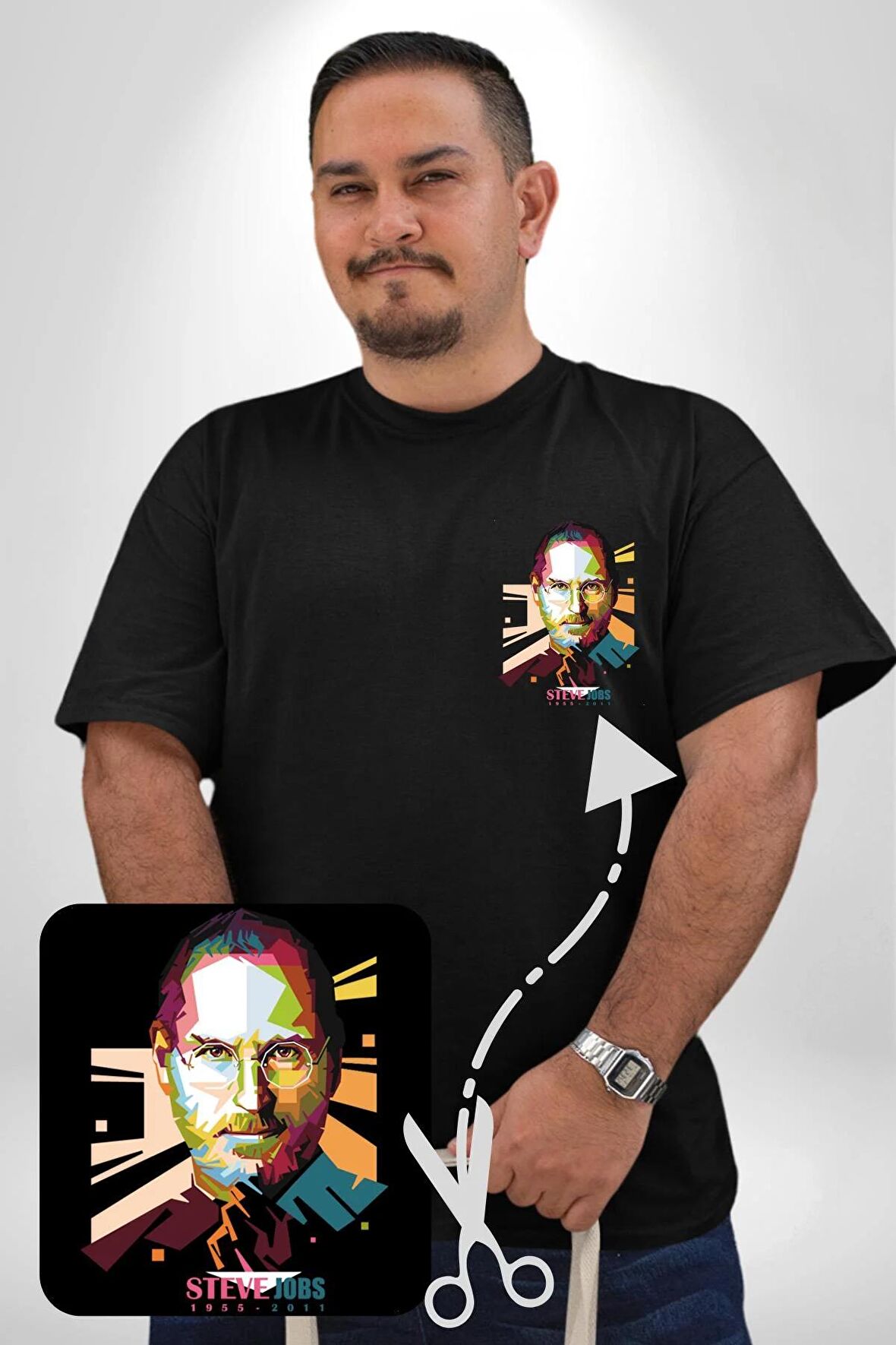 Steve Jobs Apple Siyah Büyük Beden Kadın Basic Minimal Baskılı Tişört
