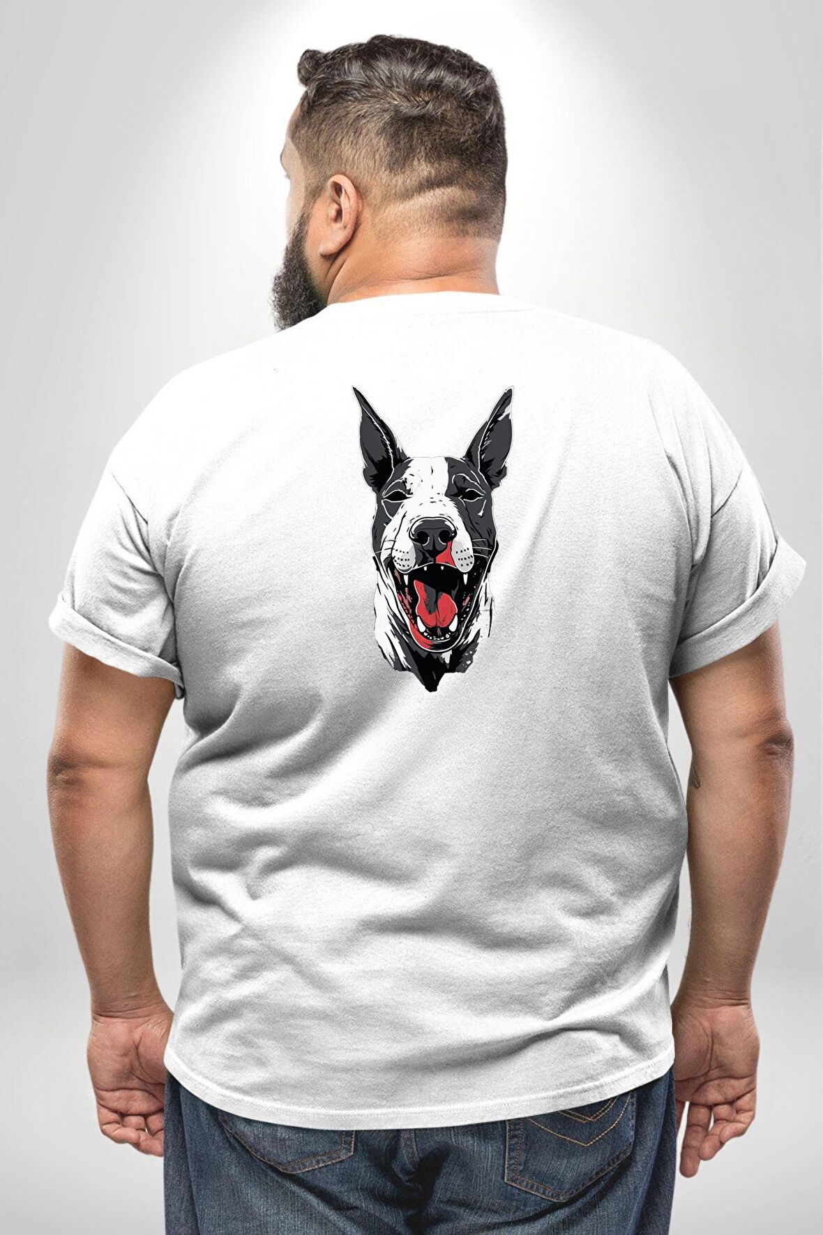 Doberman Beyaz Dil Beyaz Dik Kulak Büyük Beden Beyaz Tişört Kadın Erkek Ünisex Sırt Baskılı