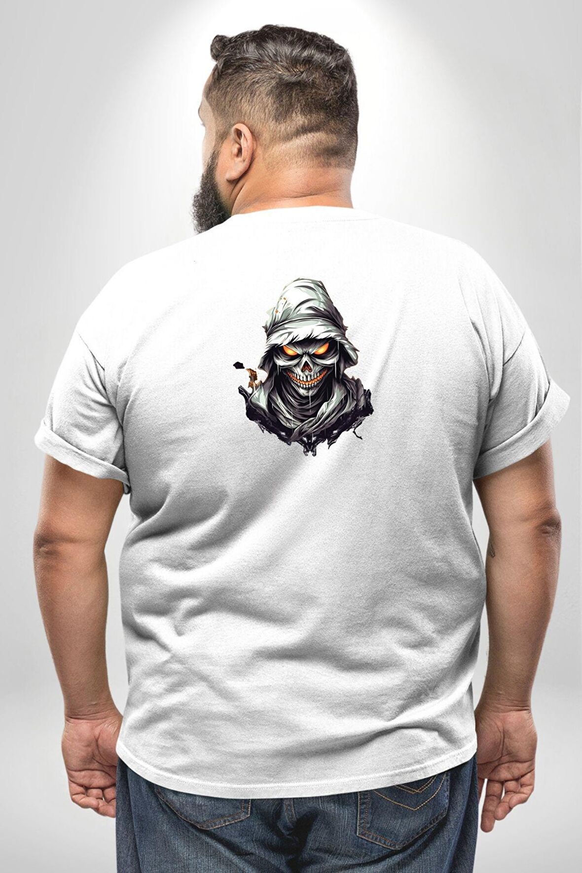 Kasaba Kurukafa Ninja  Büyük Beden Beyaz Tişört Kadın Erkek Ünisex Sırt Baskılı
