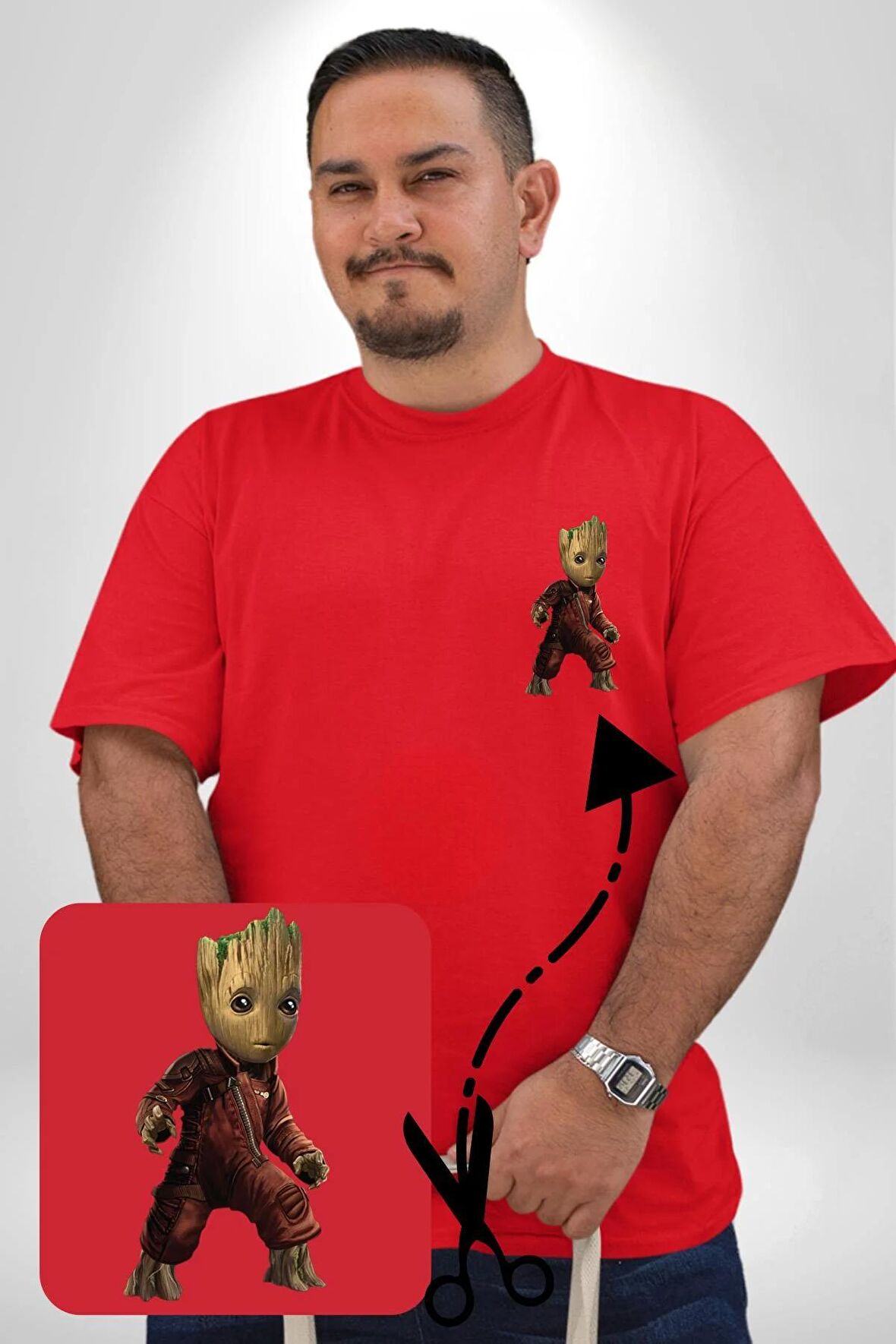 Bebek Groot Guardians Galaxy  Kırmızı Büyük Beden Kadın Basic Minimal Baskılı Tişört