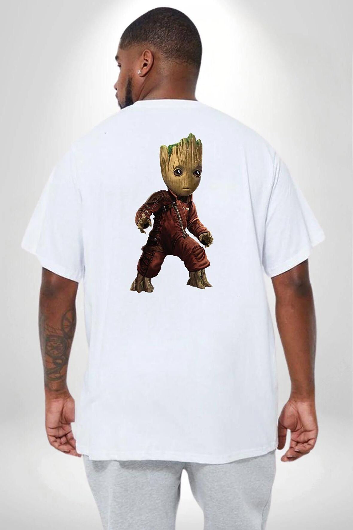 Bebek Groot Guardians Galaxy  Büyük Beden Beyaz Tişört Kadın Erkek Ünisex Sırt Baskılı