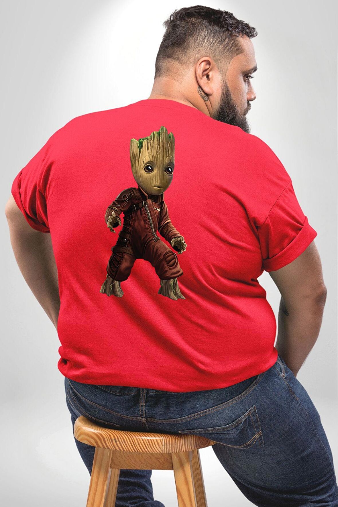 Bebek Groot Guardians Galaxy  Büyük Beden Kırmızı Tişört Kadın Erkek Ünisex Sırt Baskılı