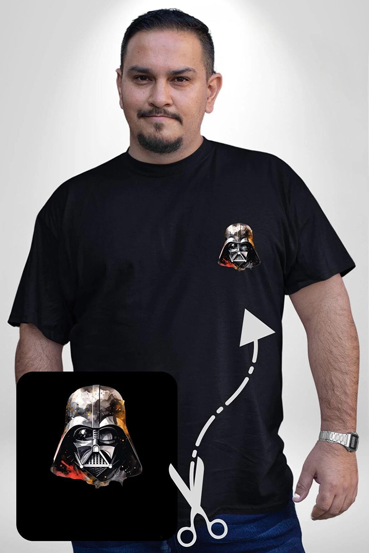 Darth Vader Kafatası Siyah Büyük Beden Kadın Basic Minimal Baskılı Tişört