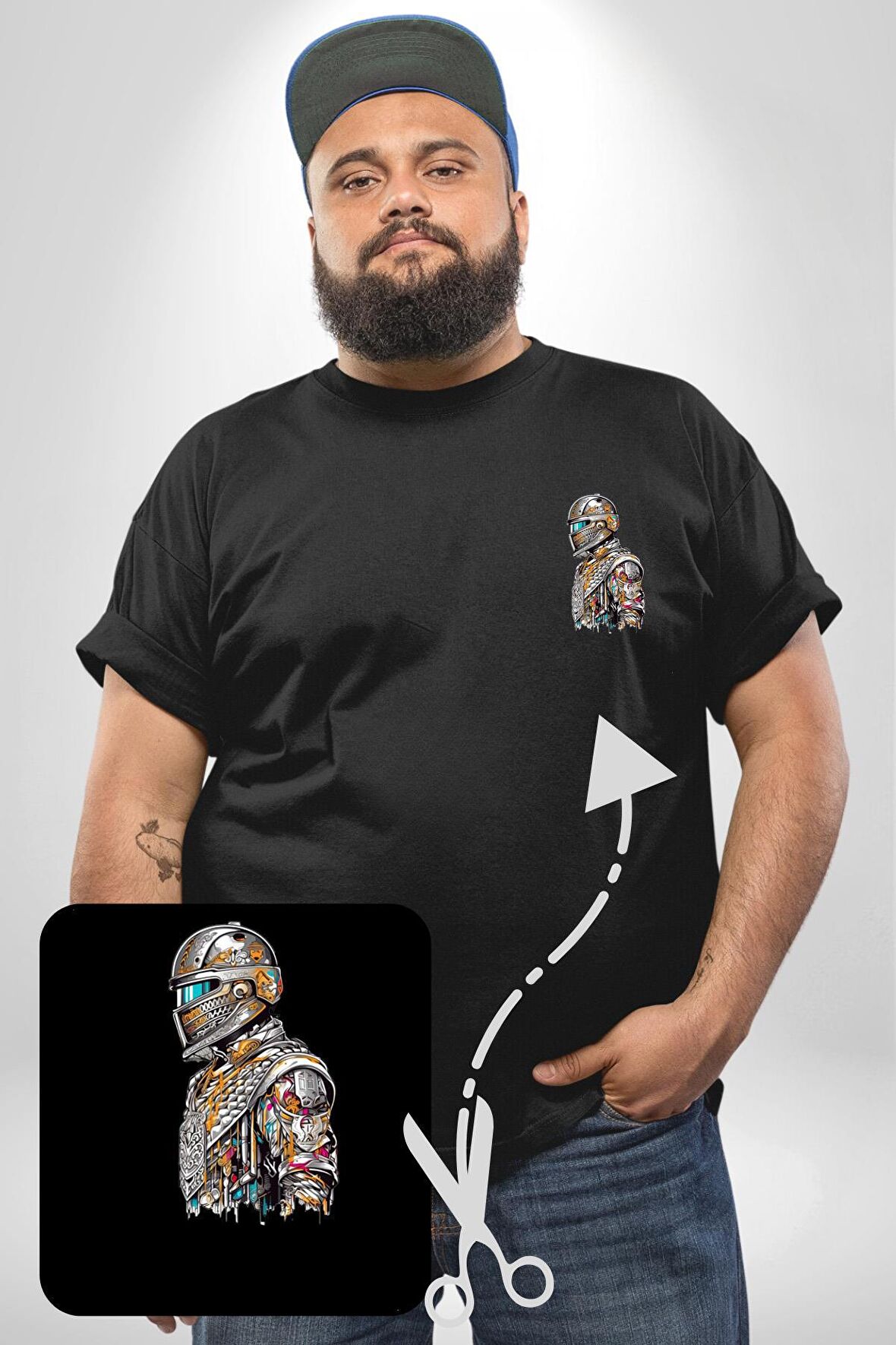 Star Wars The Mandalorian   Siyah Büyük Beden Kadın Basic Minimal Baskılı Tişört