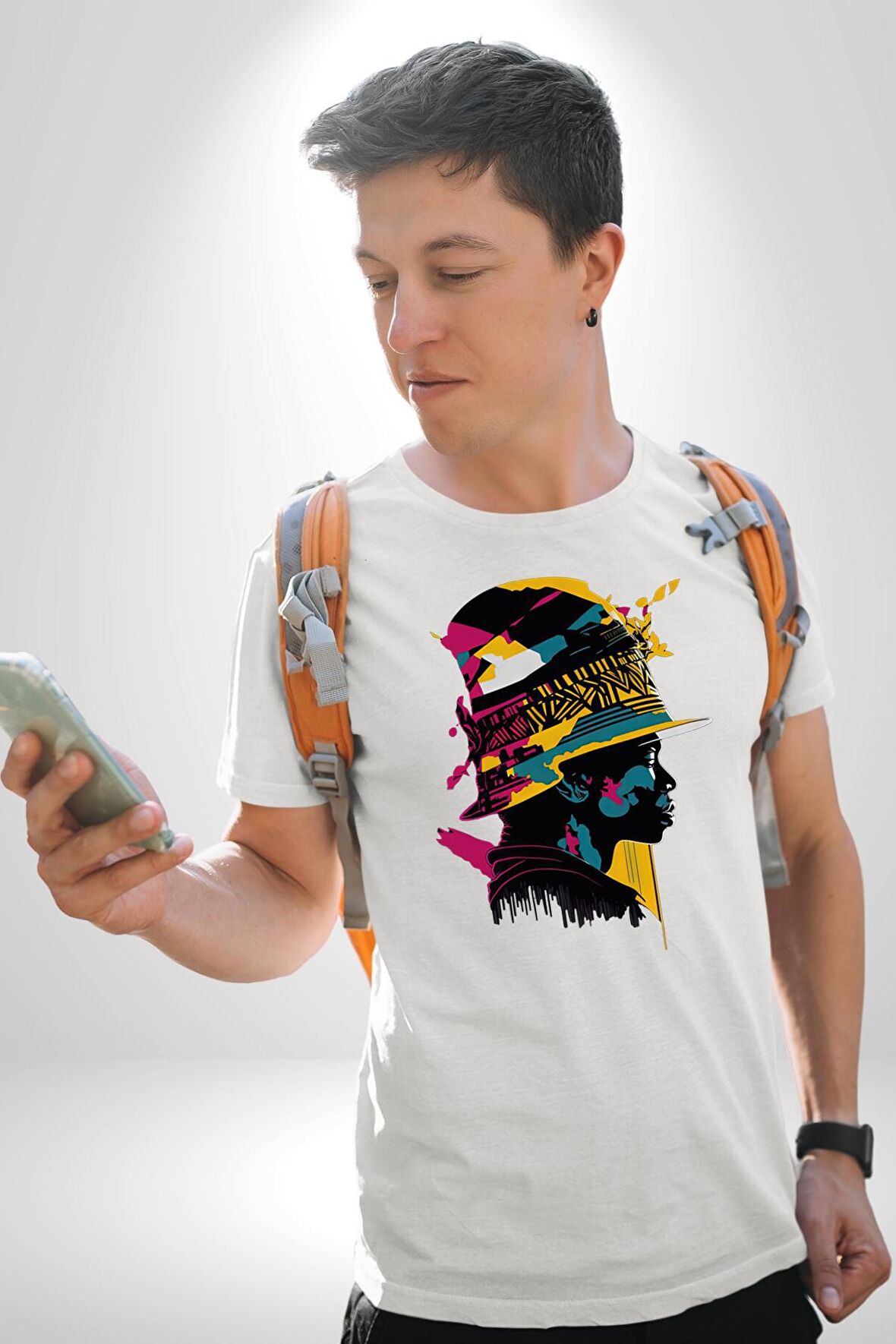 Canlı Afrobeat Füzyon Renkli Siluet Kadın Erkek Unisex Beyaz Organik Baskılı T-Shirt Penye Yüksek Kalite