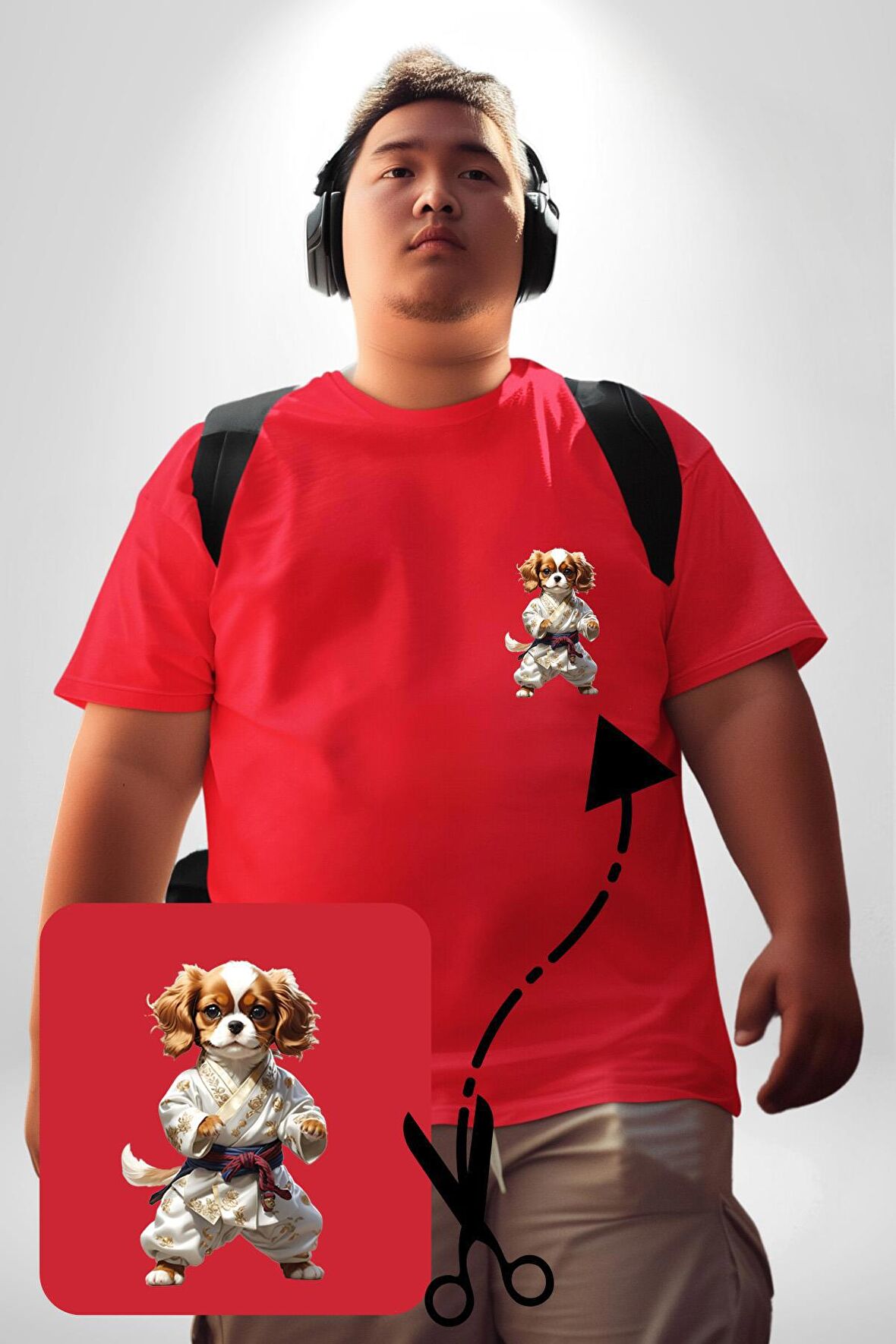 Cavailer King Charles Spaniel Karate Kırmızı Büyük Beden Kadın Basic Minimal Baskılı Tişört