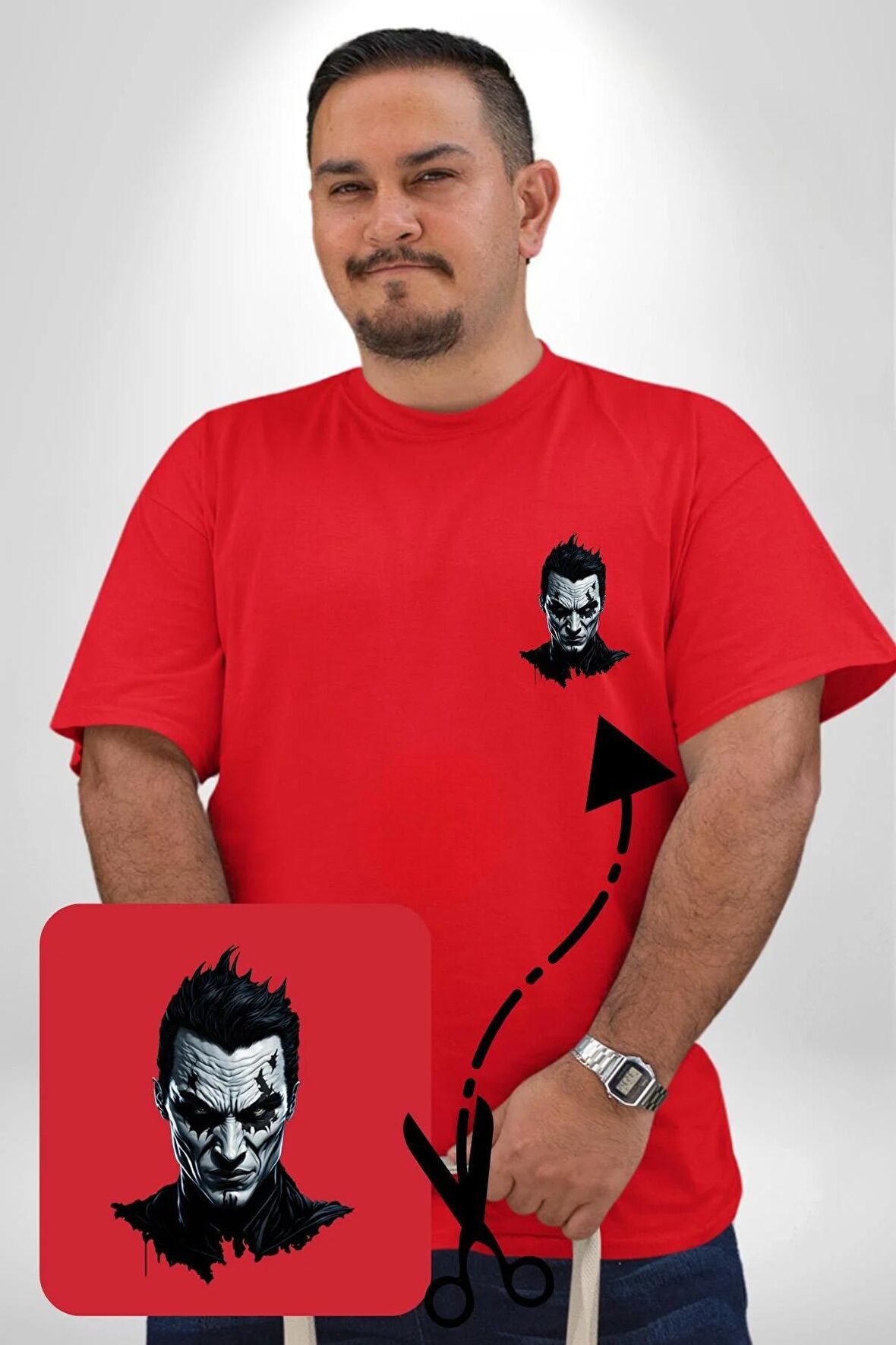 Yeni Nesil Joker  Kırmızı Büyük Beden Kadın Basic Minimal Baskılı Tişört