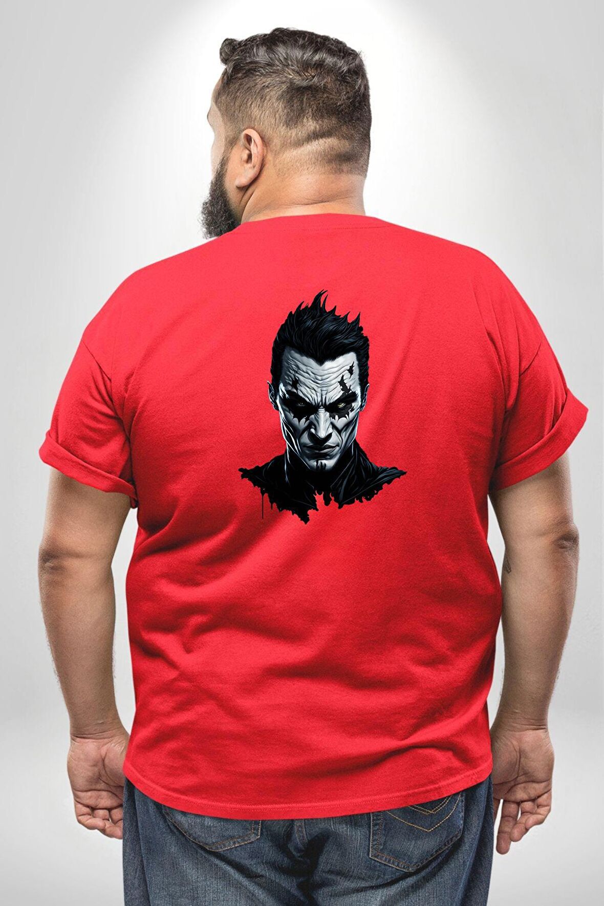 Yeni Nesil Joker  Büyük Beden Kırmızı Tişört Kadın Erkek Ünisex Sırt Baskılı