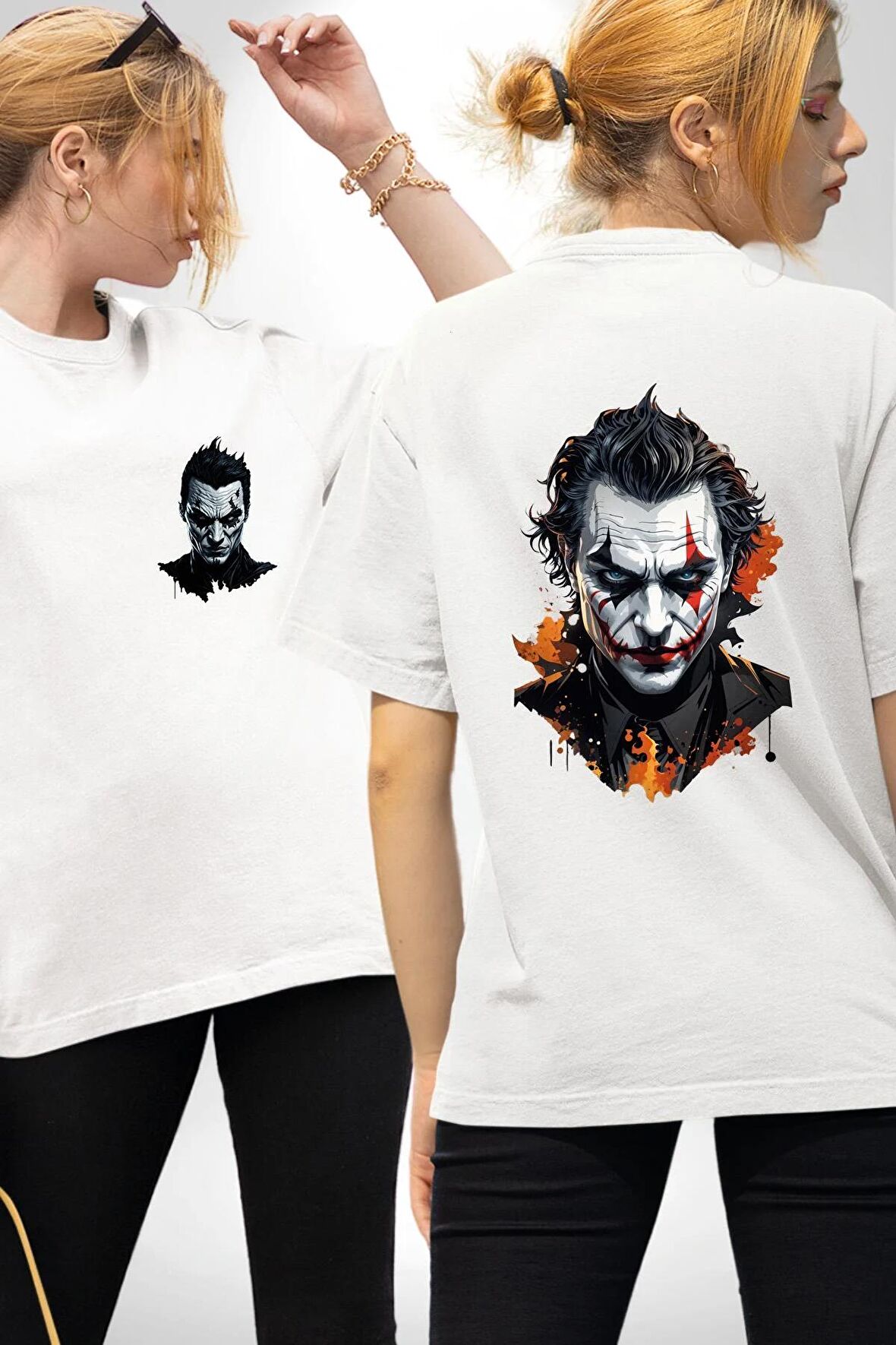 Yapay Zeka Joker  Beyaz Oversize Kadın Erkek Ön ve Sırt Baskılı Tişört