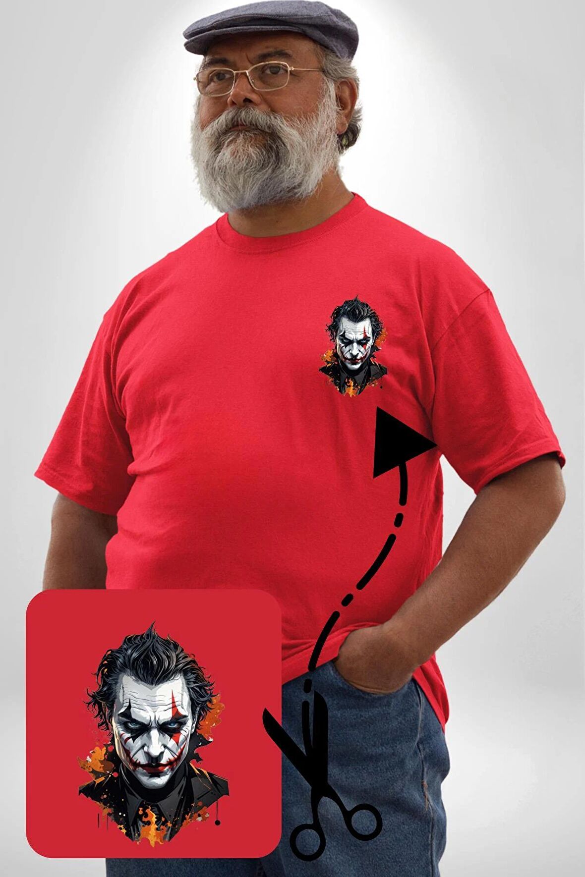 Yapay Zeka Joker  Kırmızı Büyük Beden Kadın Basic Minimal Baskılı Tişört