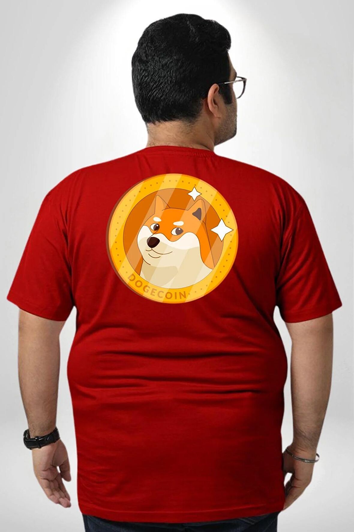 Doge Coin Büyük Beden Kırmızı Tişört Kadın Erkek Ünisex Sırt Baskılı