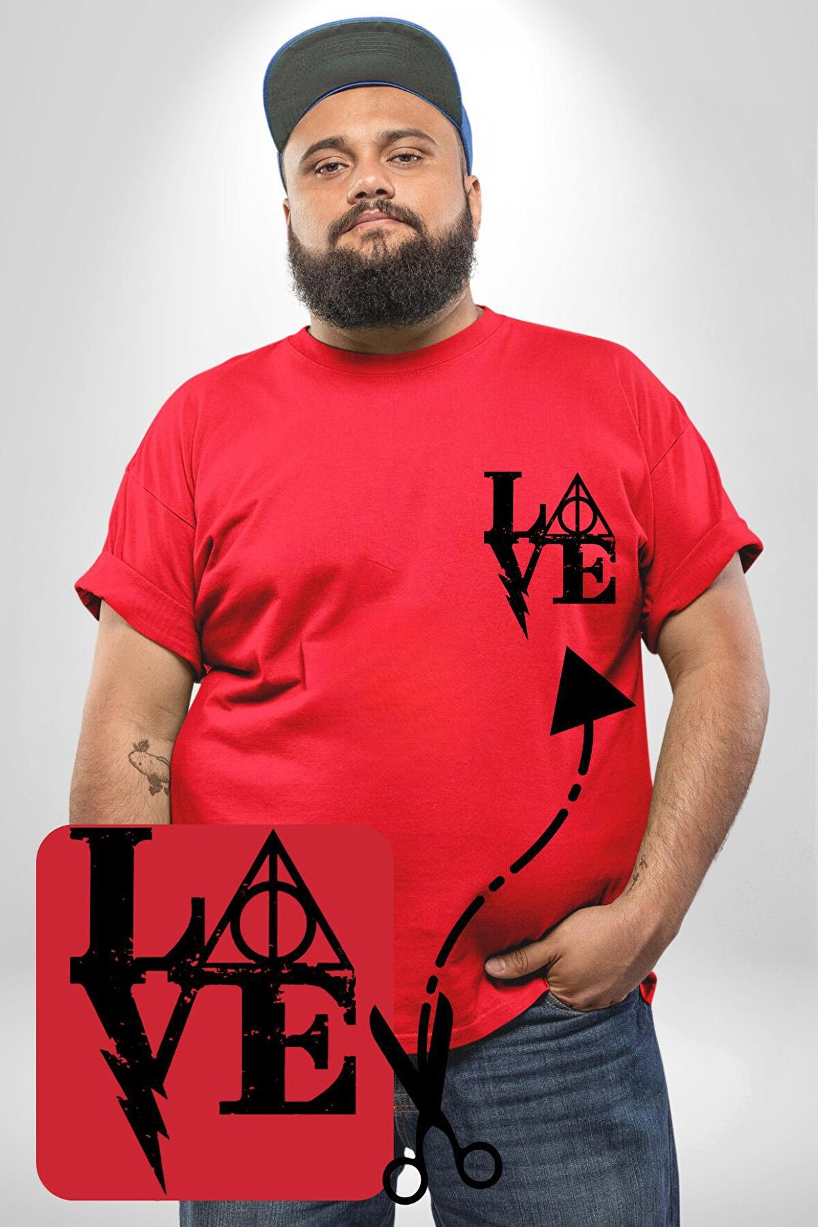 Harry Potter Love  Kırmızı Büyük Beden Kadın Basic Minimal Baskılı Tişört