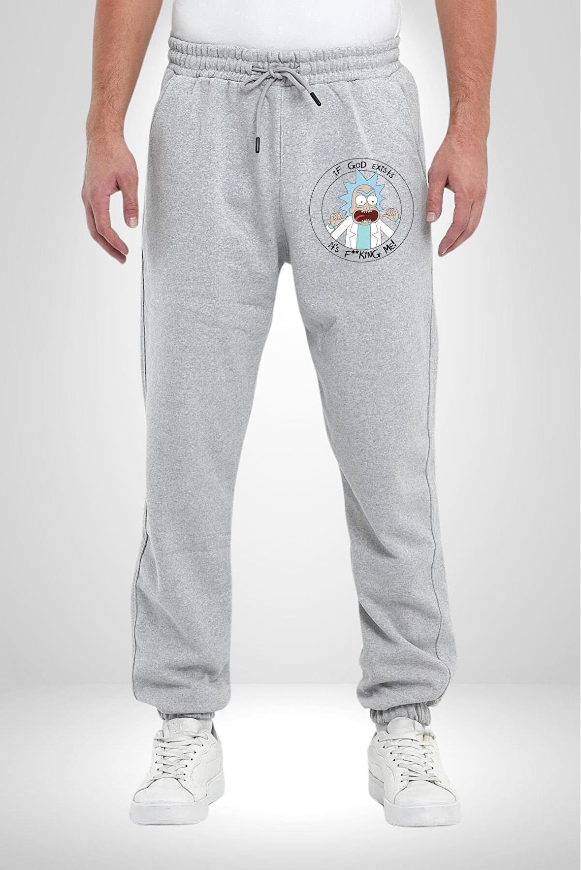 Rick And Morty Çıkmak İstiyorsan Beni Öldürmen Gerek Pamuklu 3 İplik Gri Eşofman Altı Erkek Oversize Kesim Dijital Baskılı