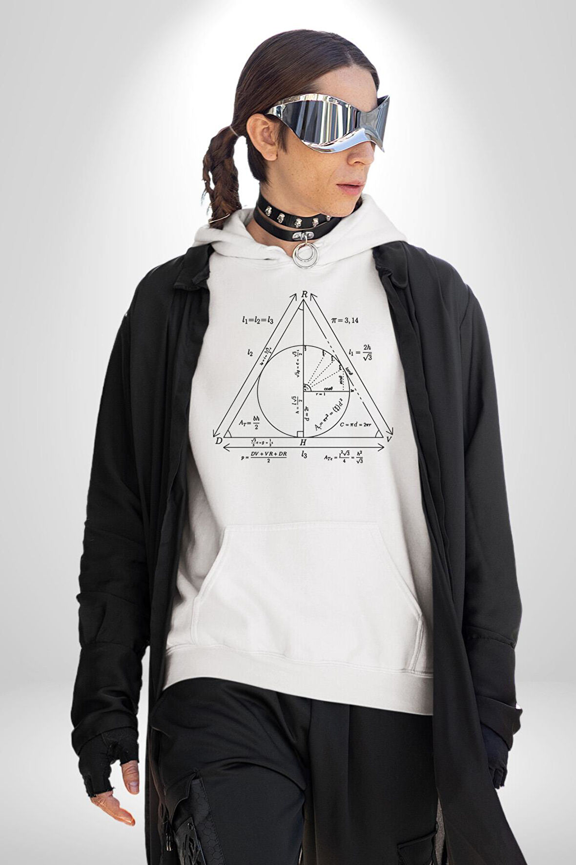 Pisagor Çember Matematik Kadın Erkek  Beyaz Kapüşonlu Sweatshirt Hoodie