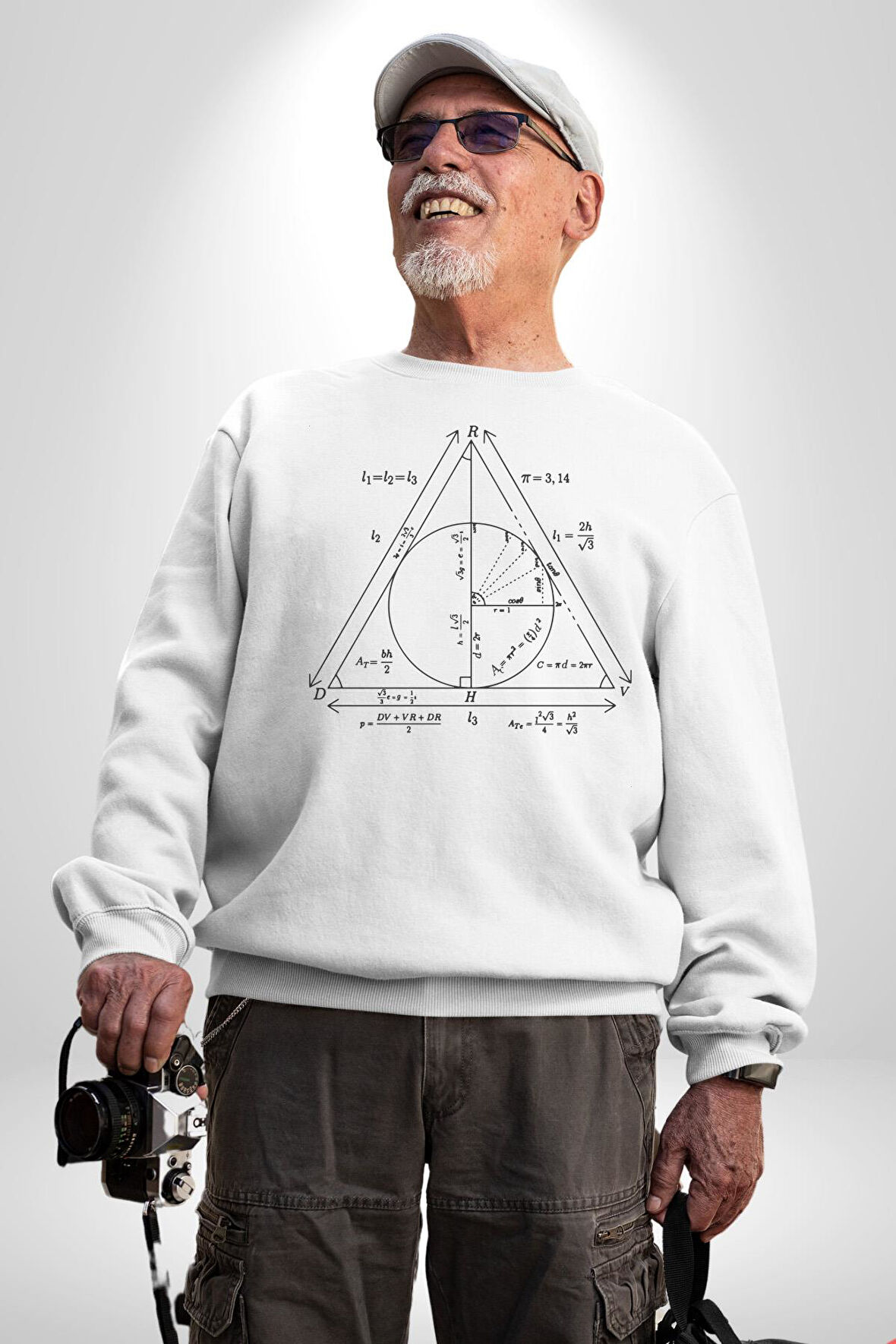 Pisagor Çember Matematik Kadın Erkek  Beyaz Baskılı Sweatshirt 
