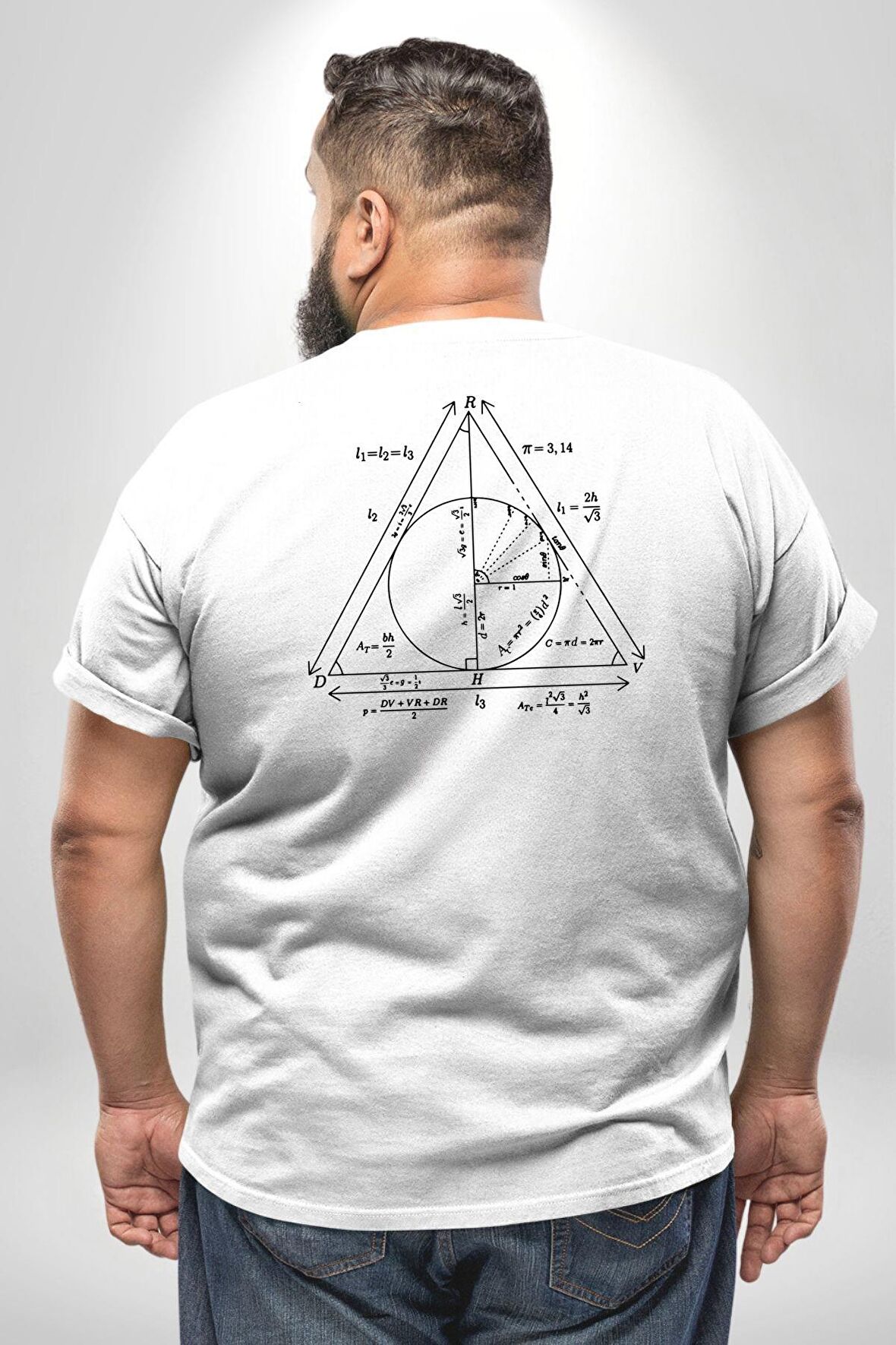 Pisagor Çember Matematik Büyük Beden Beyaz Tişört Kadın Erkek Ünisex Sırt Baskılı