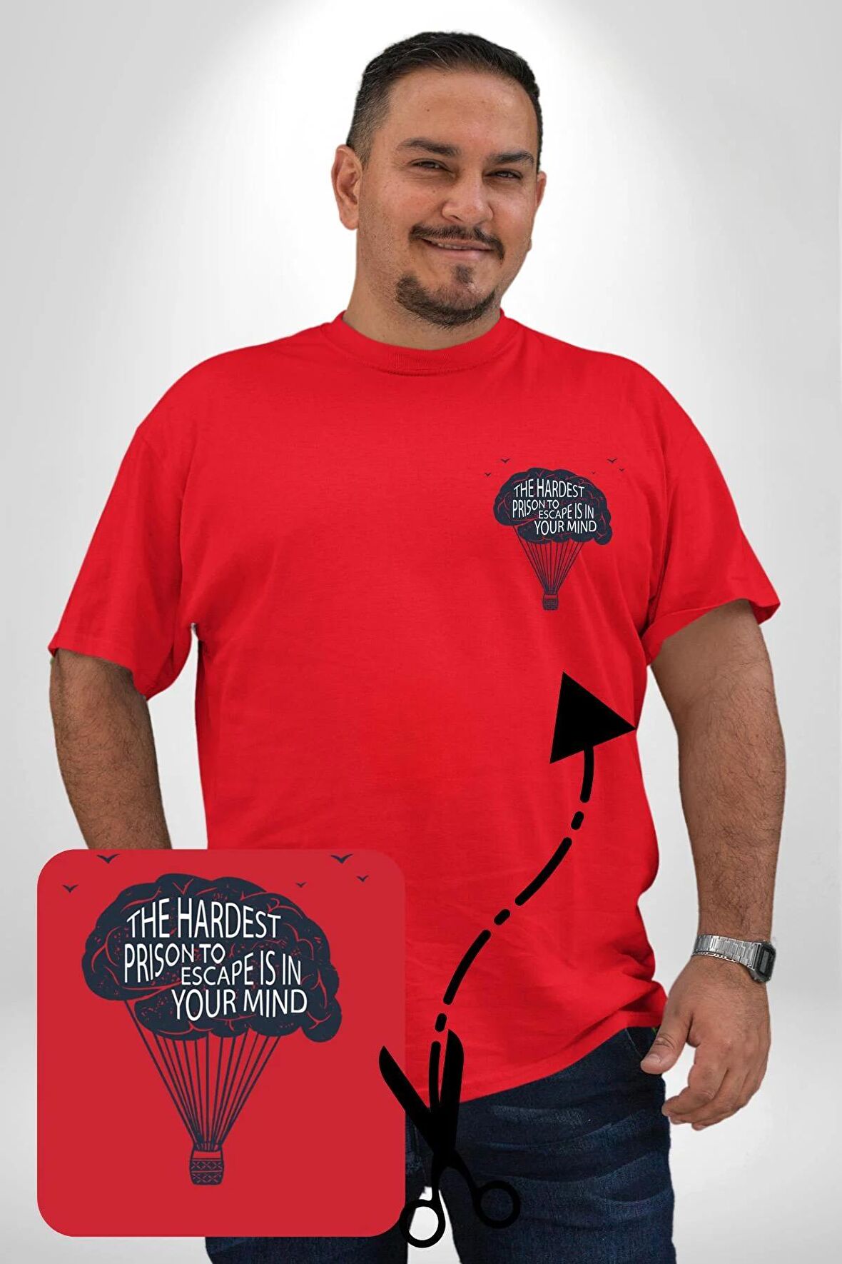 Aklınızdaki En Zor Hapisane Kaçışı Kırmızı Büyük Beden Kadın Basic Minimal Baskılı Tişört