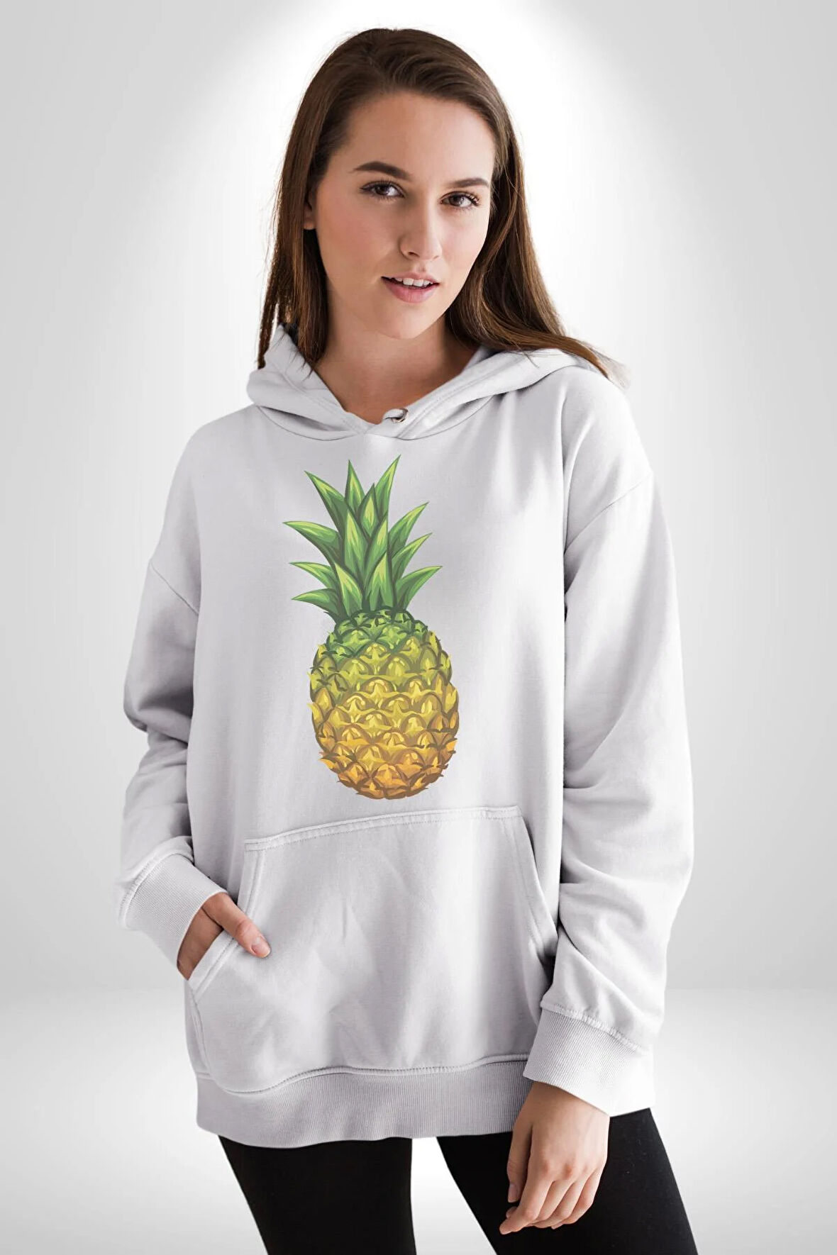 Ananas Meyve Kadın Erkek  Beyaz Kapüşonlu Sweatshirt Hoodie