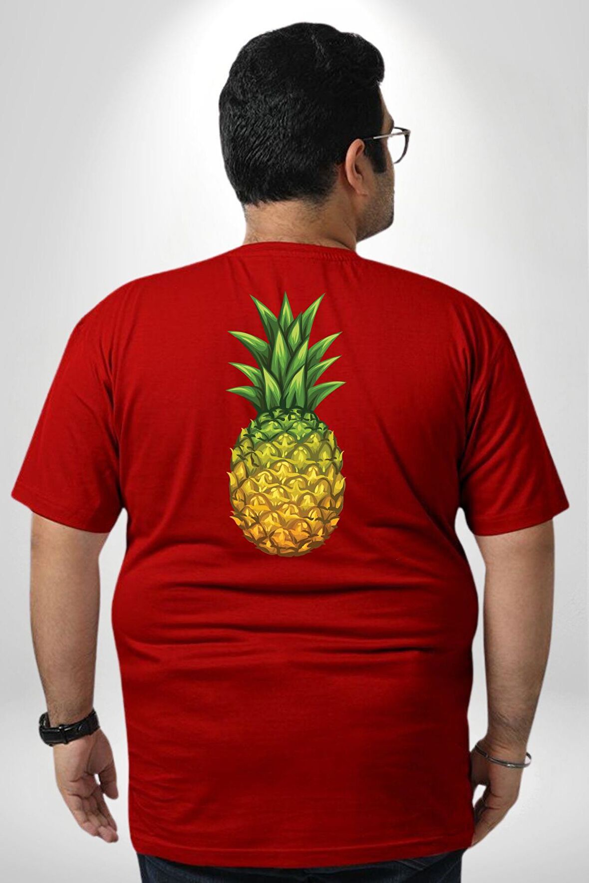 Ananas Meyve Büyük Beden Kırmızı Tişört Kadın Erkek Ünisex Sırt Baskılı