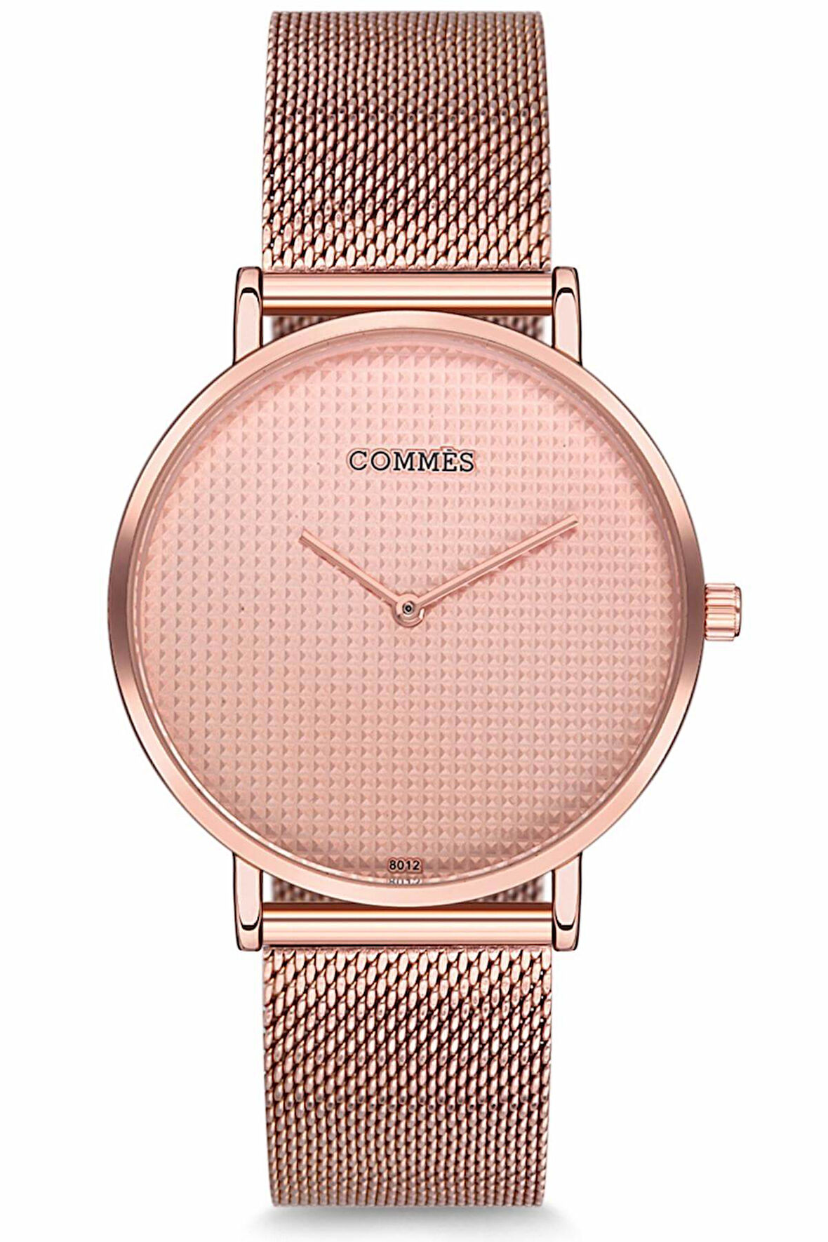 Commes Çelik Örme Kordon Rose Gold Renk Özel Kesim Mineral Cam Unisex Klasik Kol Saati