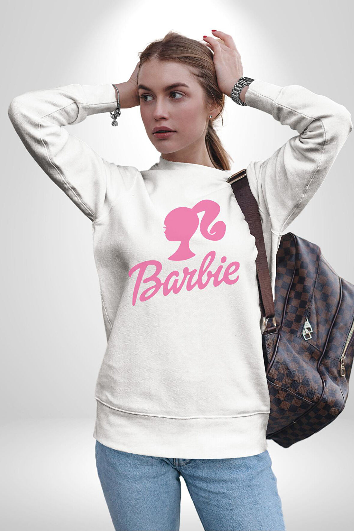 Barbie  Kadın Erkek  Beyaz Baskılı Sweatshirt 