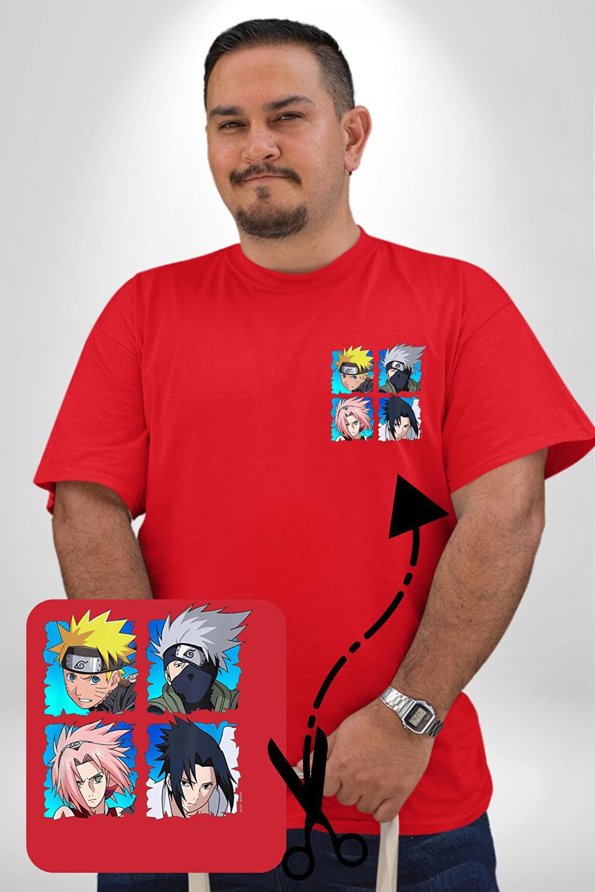 Naruto Shippūden Kırmızı Büyük Beden Kadın Basic Minimal Baskılı Tişört