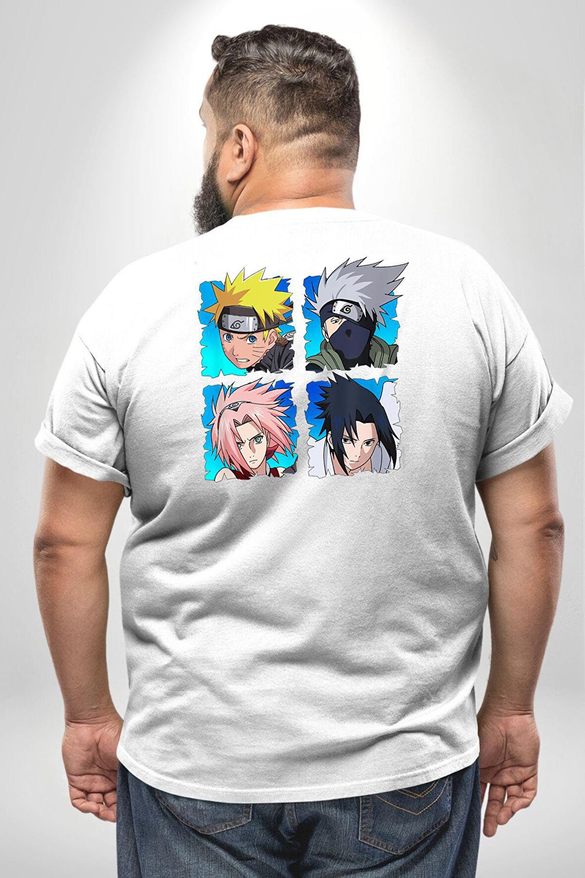 Naruto Shippūden Büyük Beden Beyaz Tişört Kadın Erkek Ünisex Sırt Baskılı