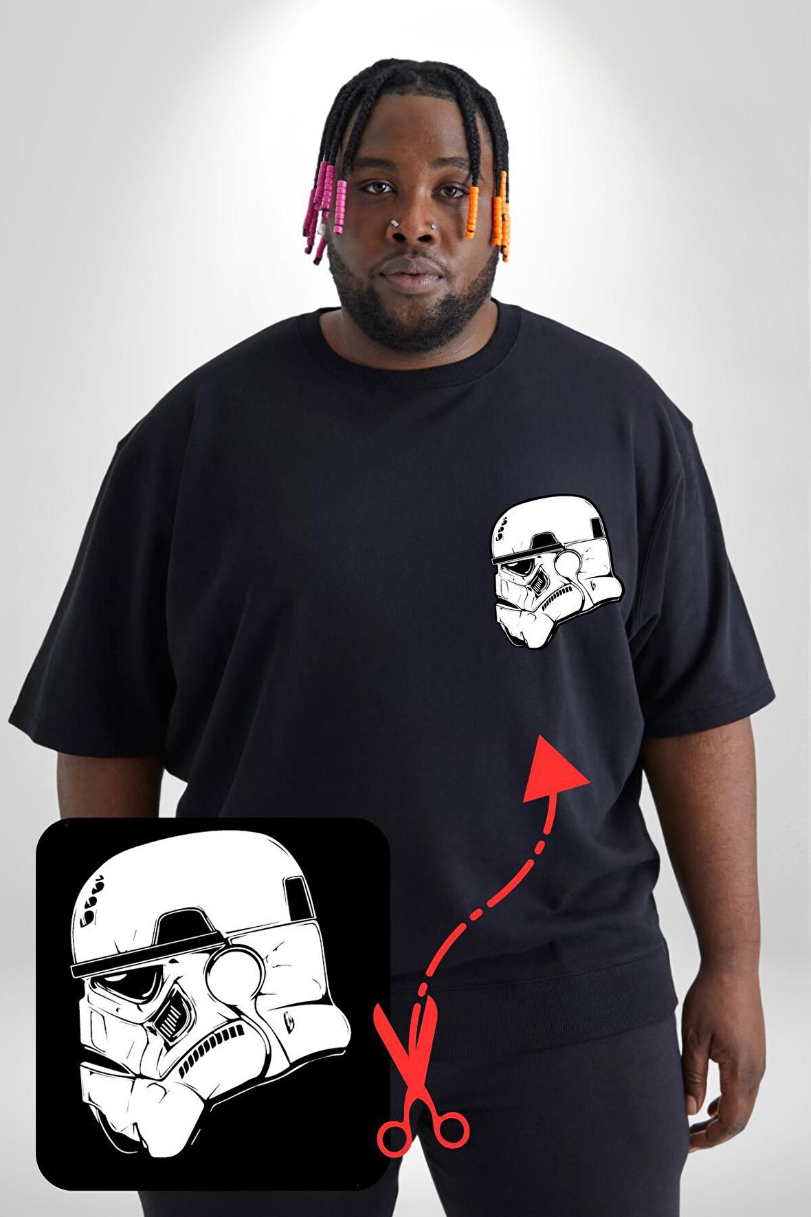 Klon Trooper Star Wars Kahramanı Siyah Büyük Beden Kadın Basic Minimal Baskılı Tişört