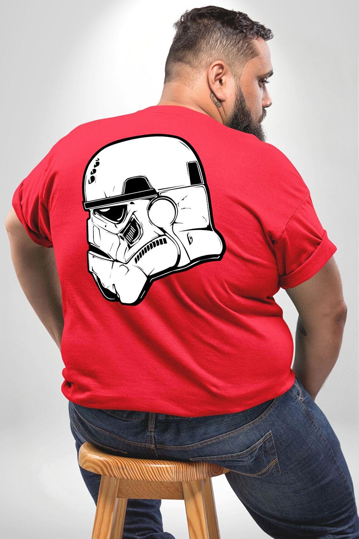 Klon Trooper Star Wars Kahramanı Büyük Beden Kırmızı Tişört Kadın Erkek Ünisex Sırt Baskılı