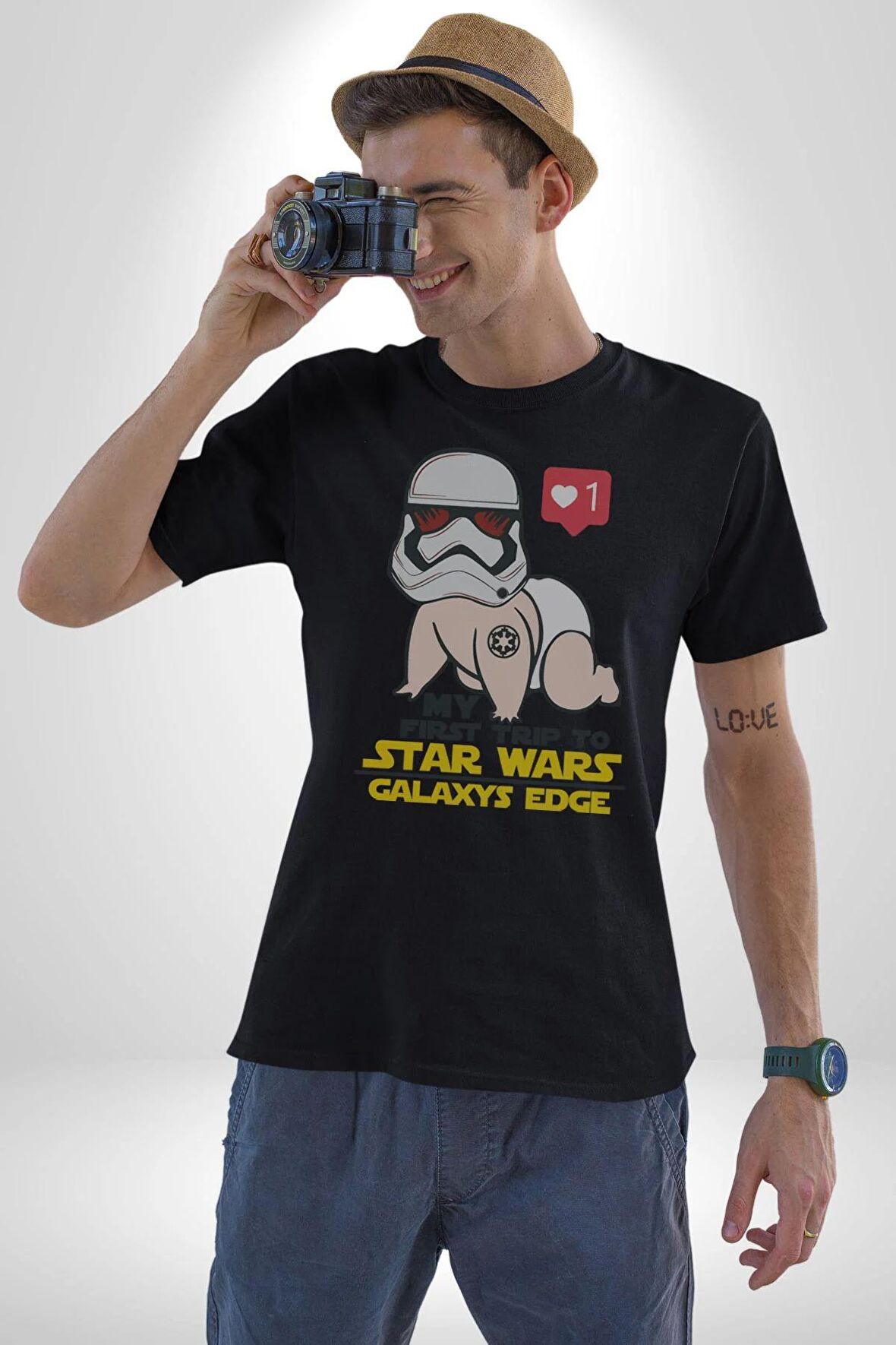 Star Wars My First Trip To Kadın Erkek Unisex Siyah Organik Baskılı T-Shirt Penye Yüksek Kalite