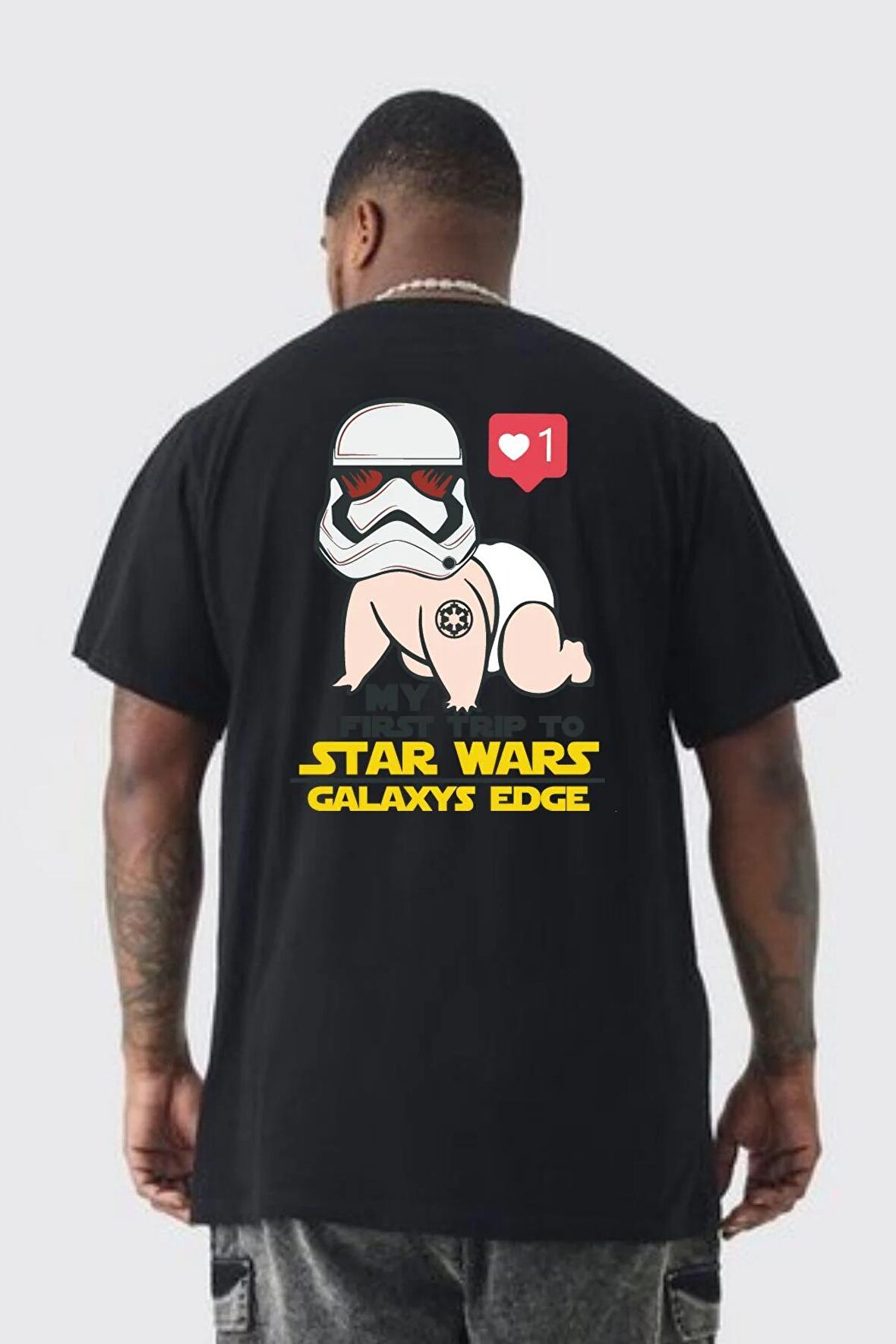 Star Wars My First Trip To Büyük Beden Siyah Tişört Kadın Erkek Ünisex Sırt Baskılı