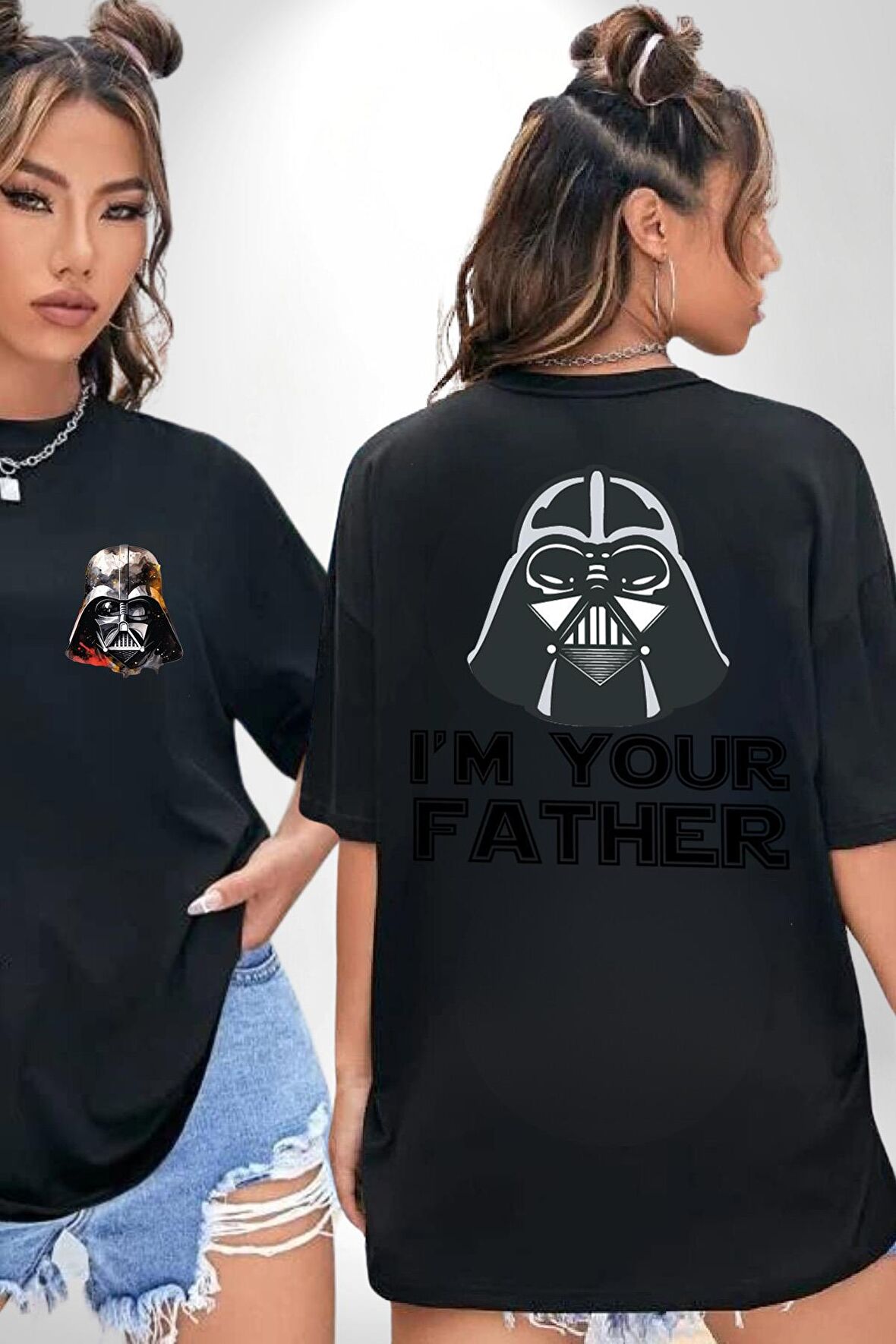 Darth Vader Ben Senin Babanım Siyah Oversize Kadın Erkek Ön ve Sırt Baskılı Tişört