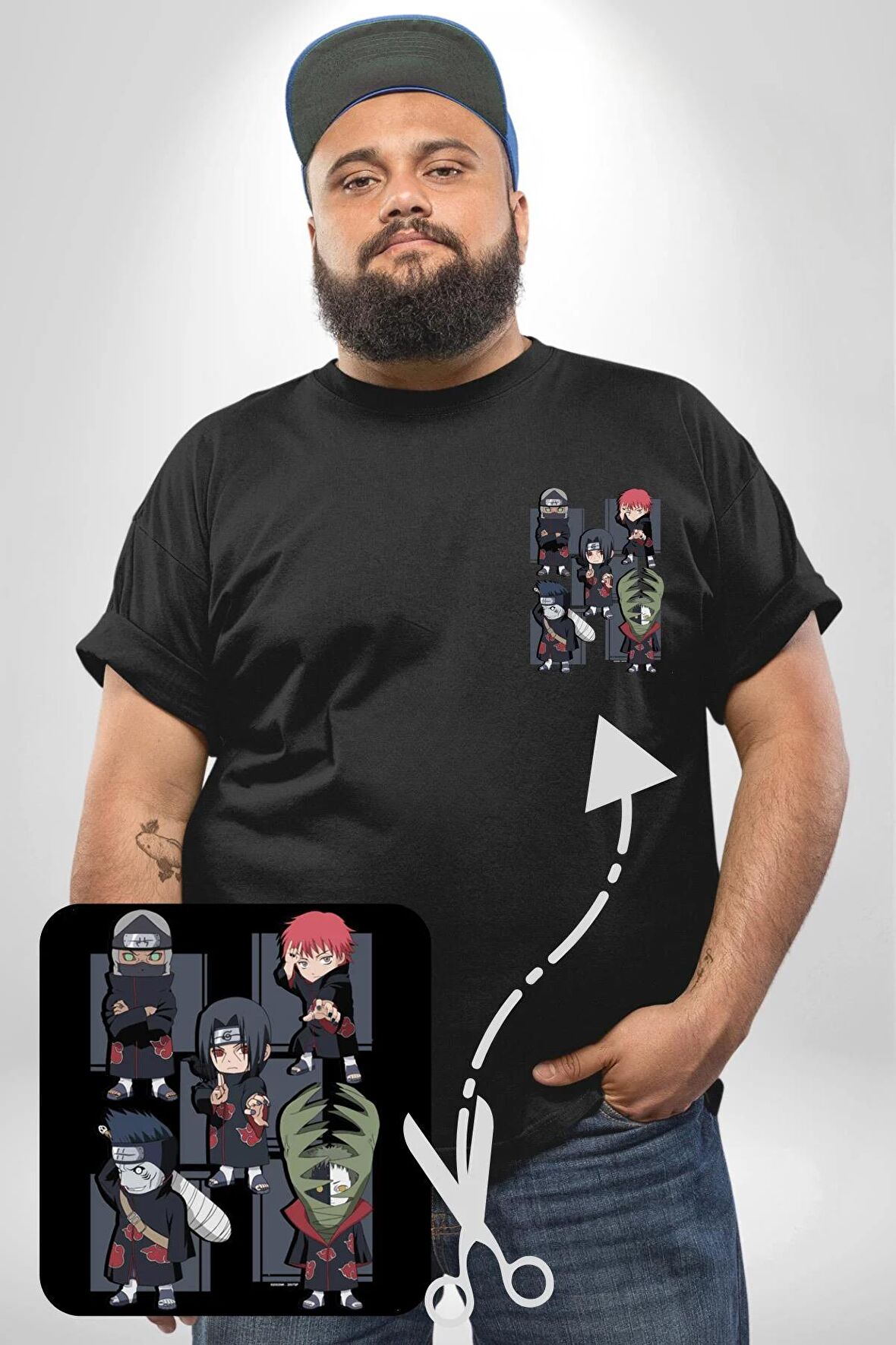 Naruto Shippuden Anti Leaf Grup Siyah Büyük Beden Kadın Basic Minimal Baskılı Tişört