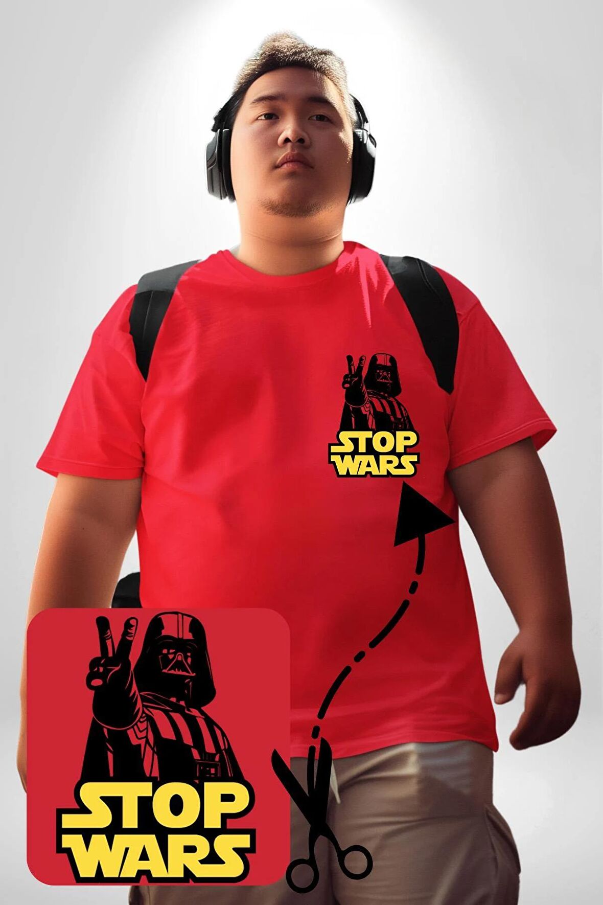 Darth Vader Savaşa Hayır Barış Kırmızı Büyük Beden Kadın Basic Minimal Baskılı Tişört