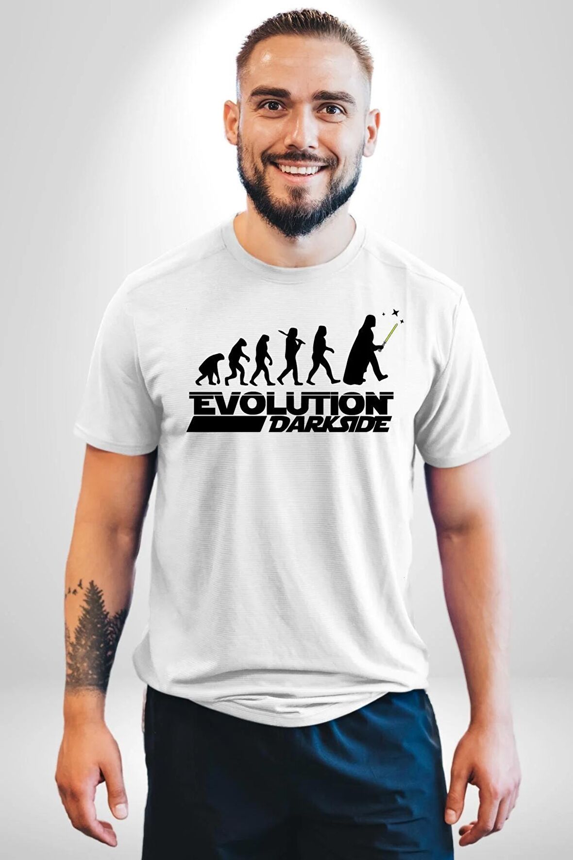 Evrim Yıldız Savaşları İnsanlık Kadın Erkek Unisex Beyaz Organik Baskılı T-Shirt Penye Yüksek Kalite