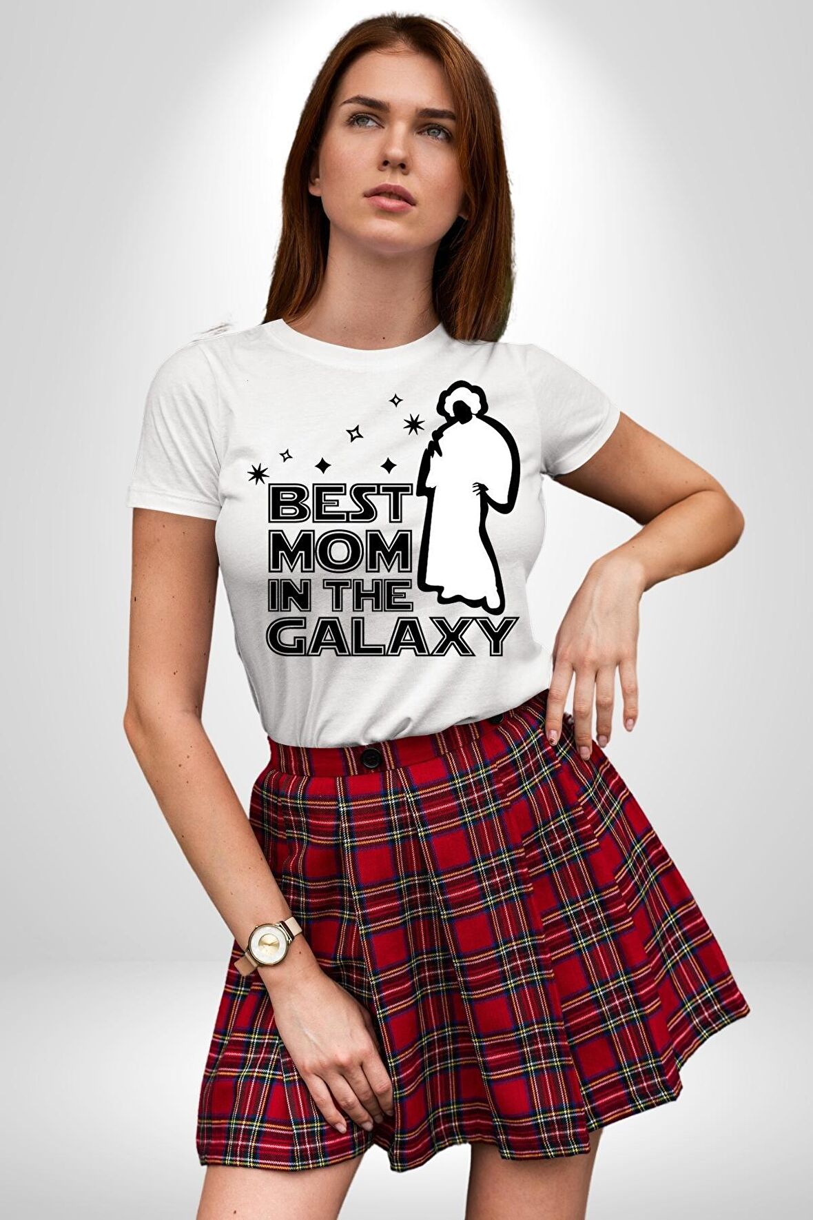 Galaksideki En İyi Anne Kadın Erkek Unisex Beyaz Organik Baskılı T-Shirt Penye Yüksek Kalite
