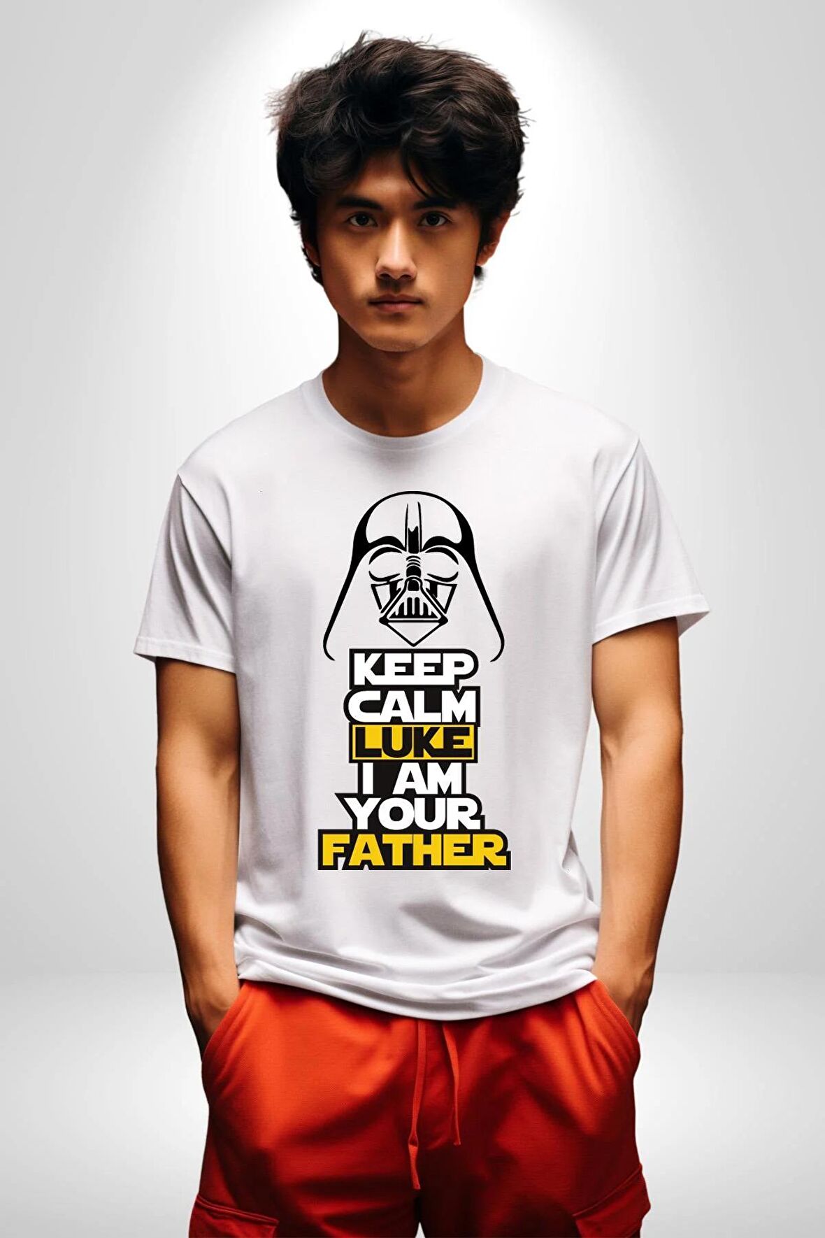 Sakin Ol Senin Baban Benim Kadın Erkek Unisex Beyaz Organik Baskılı T-Shirt Penye Yüksek Kalite