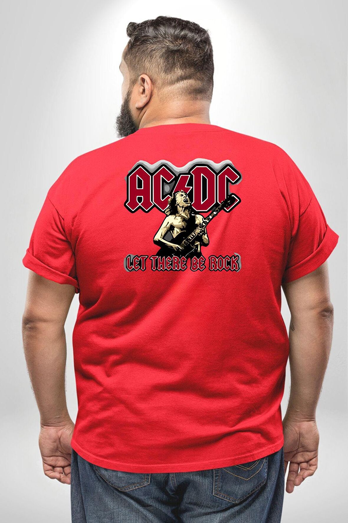 AC/DC Let There Be Rock Büyük Beden Kırmızı Tişört Kadın Erkek Ünisex Sırt Baskılı