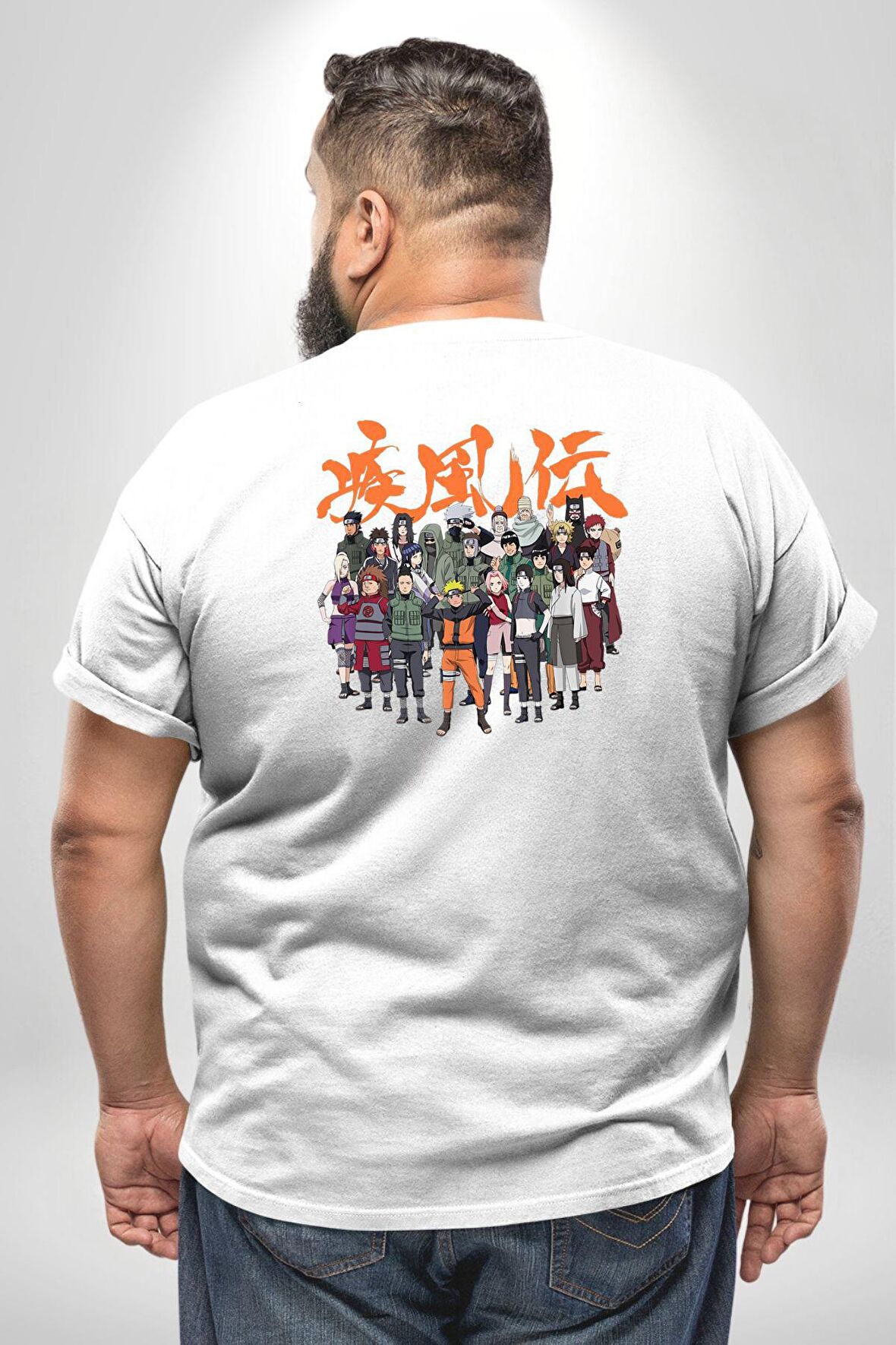 Naruto Shippuden Oyuncuları Büyük Beden Beyaz Tişört Kadın Erkek Ünisex Sırt Baskılı
