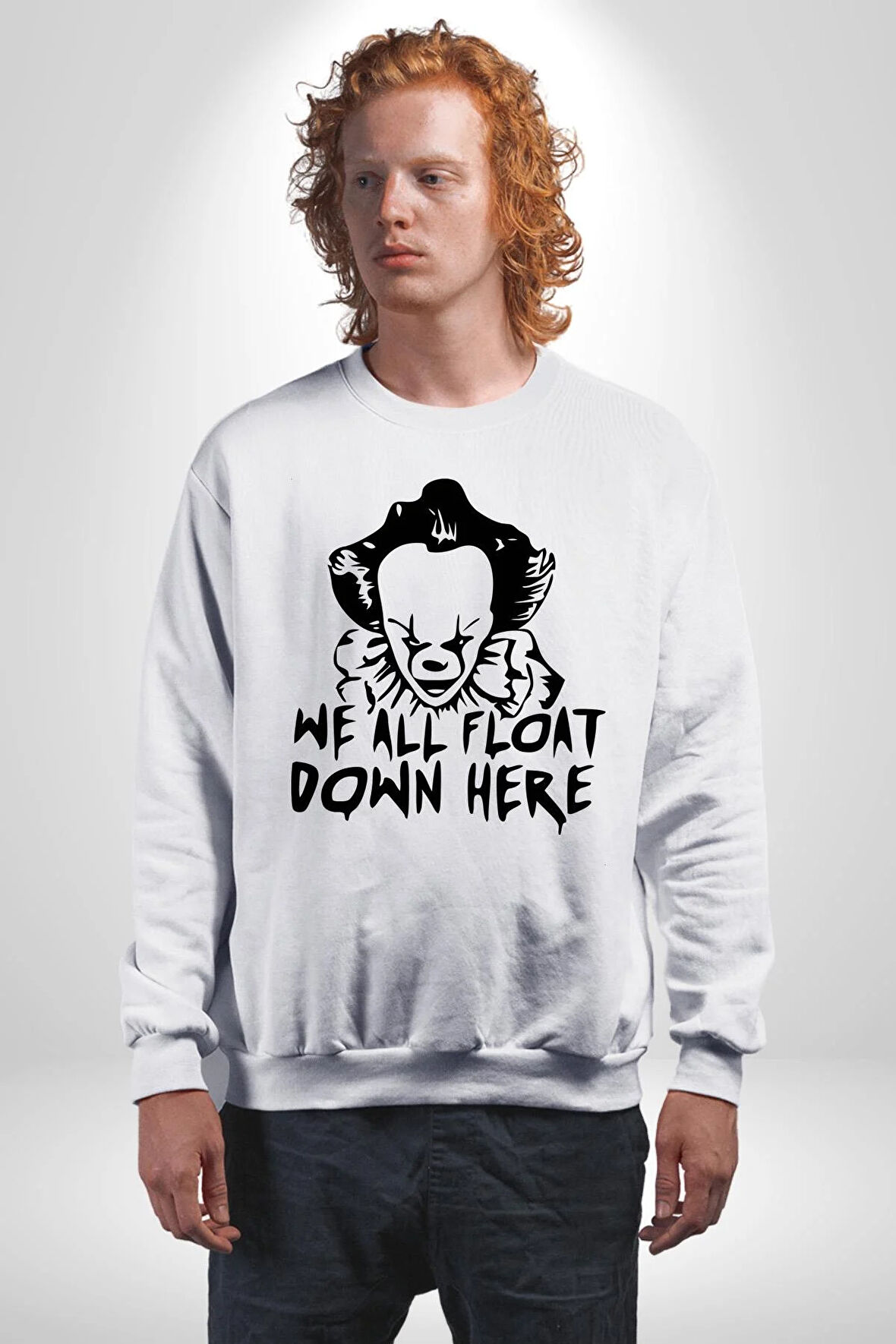 Korkunç Palyaço Korku Film Kadın Erkek Beyaz Sweatshirt 