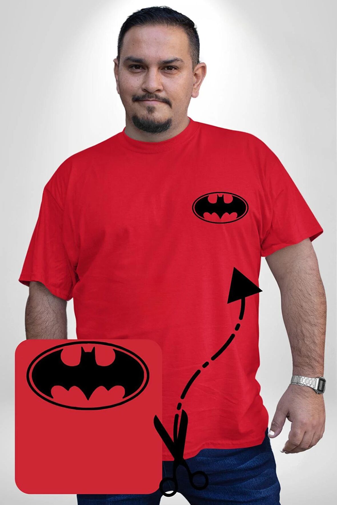 Batman Kırmızı Büyük Beden Kadın Basic Minimal Baskılı Tişört