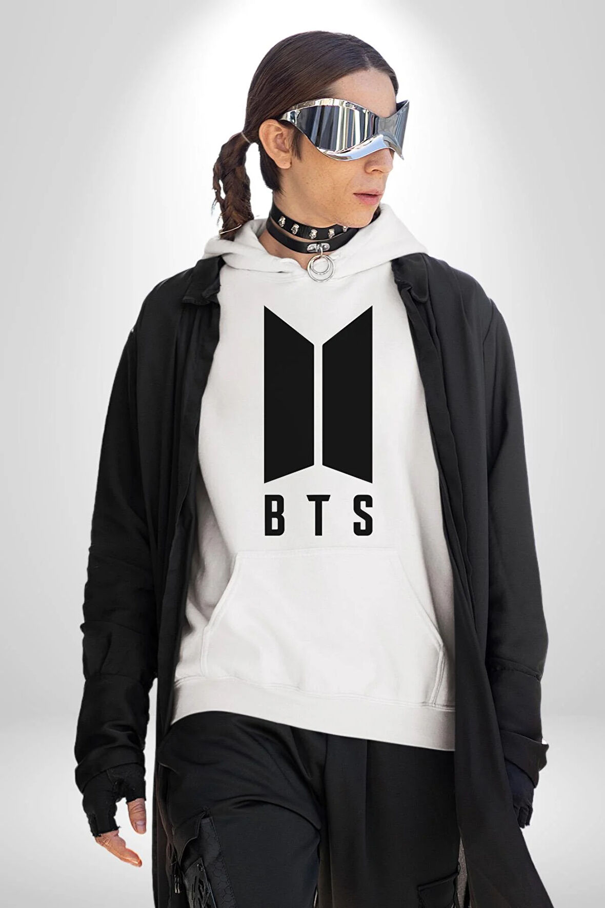 BTS Kadın Erkek  Beyaz Kapüşonlu Sweatshirt Hoodie