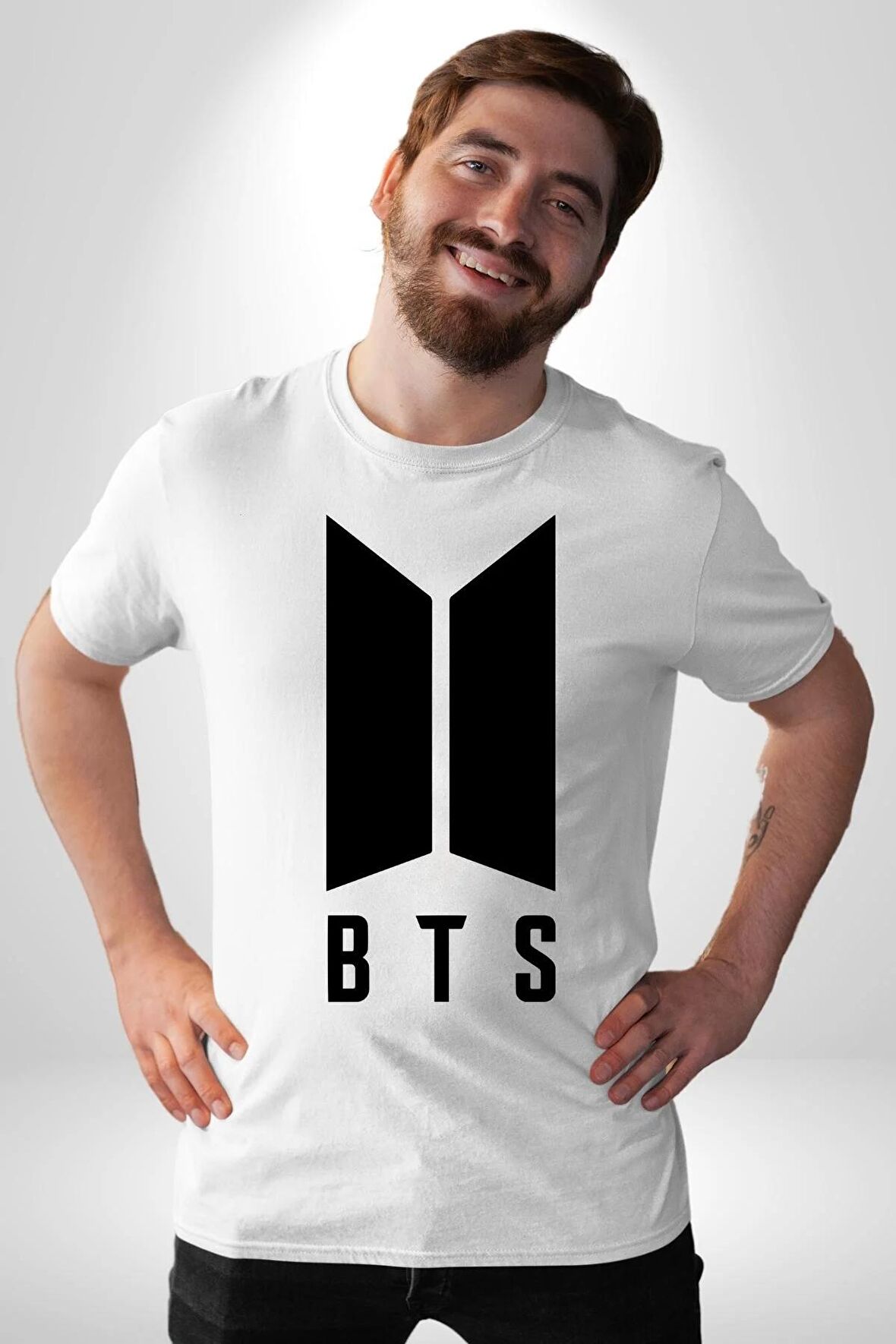 BTS Kadın Erkek Unisex Beyaz Organik Baskılı T-Shirt Penye Yüksek Kalite