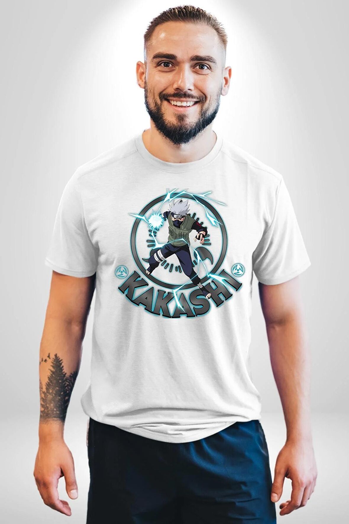 Naruto Shippuden Kakashi Lighting Kadın Erkek Unisex Beyaz Organik Baskılı T-Shirt Penye Yüksek Kalite