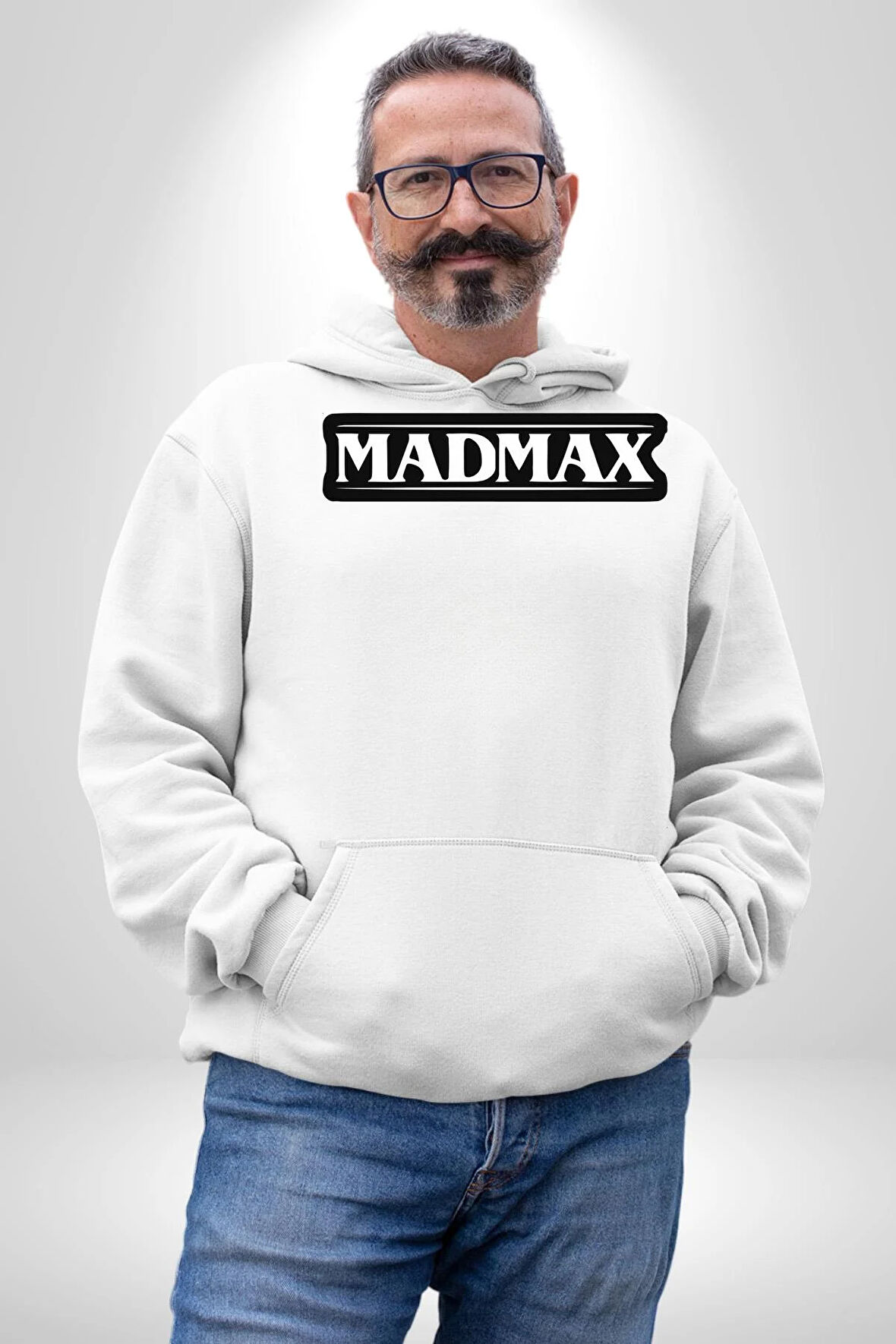 Madmax Kadın Erkek  Beyaz Kapüşonlu Sweatshirt Hoodie