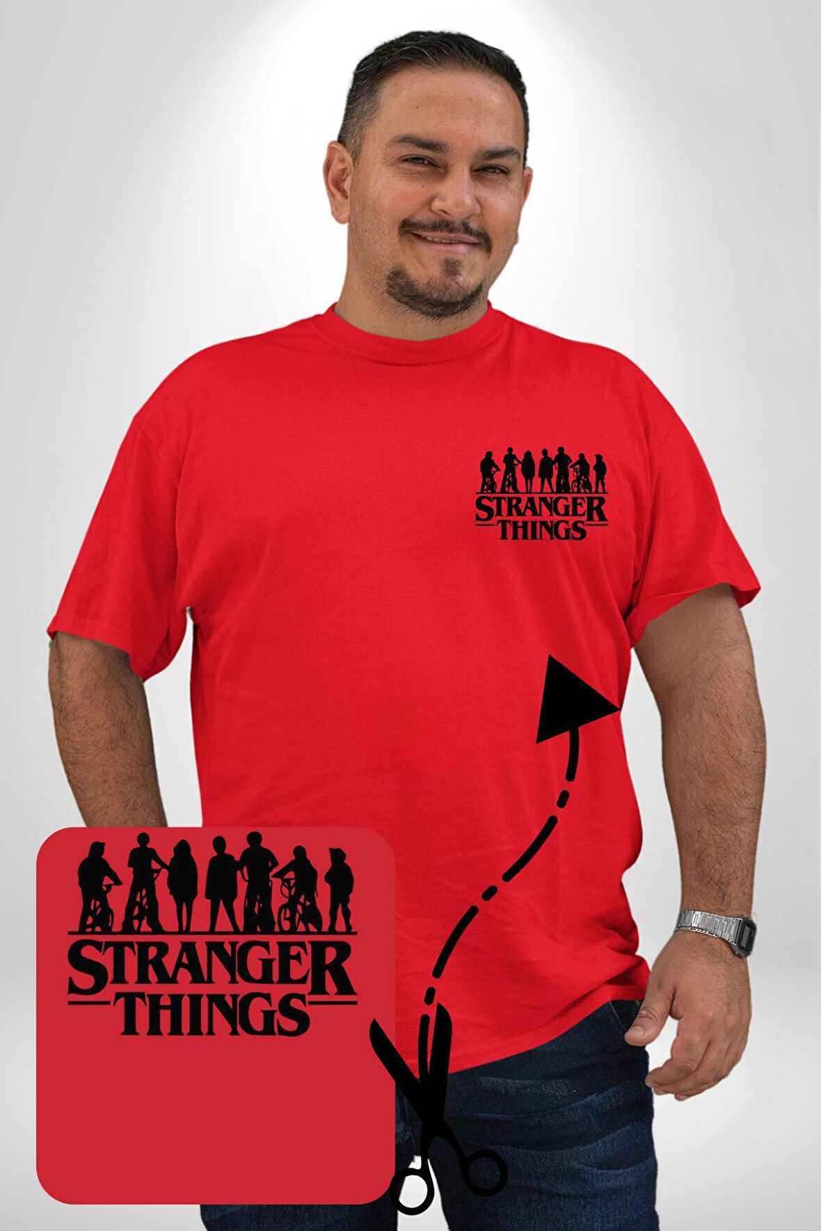 Stranger Things Kırmızı Büyük Beden Kadın Basic Minimal Baskılı Tişört
