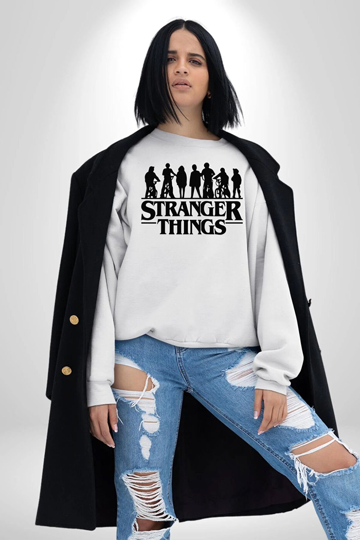 Stranger Things Kadın Erkek Beyaz Sweatshirt 